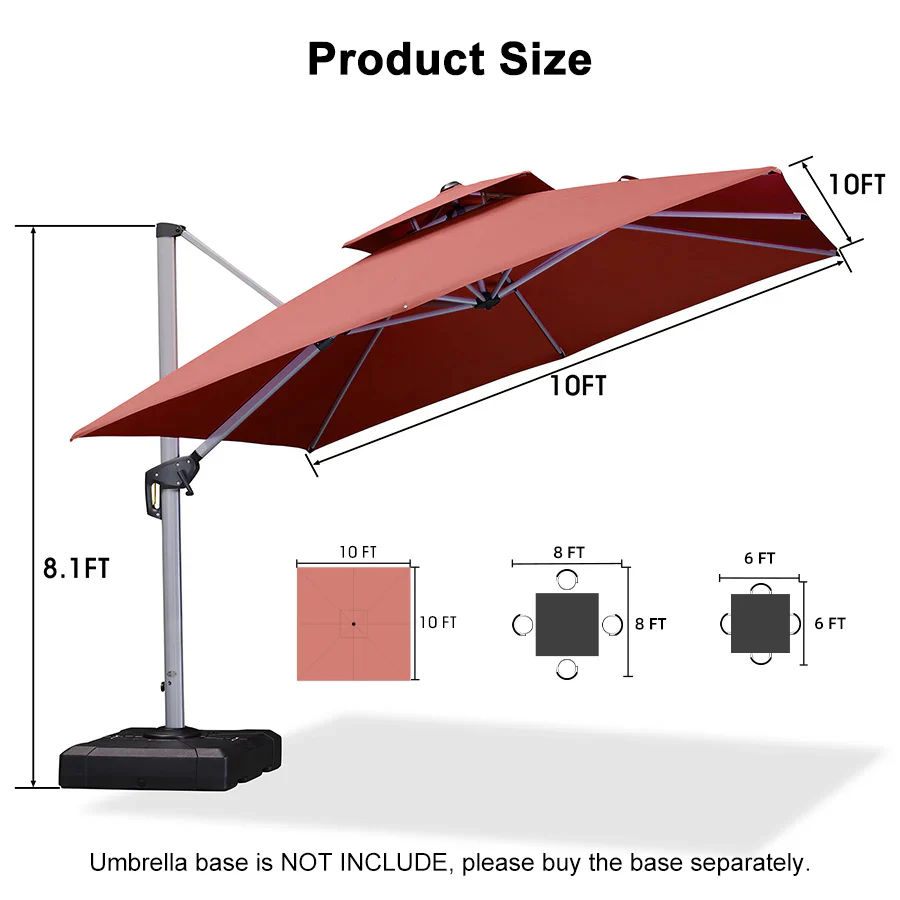 PURPLE LEAF Outdoor Windproof Umbrella, Square Cantilever Umbrella Outside Patio - Image 150