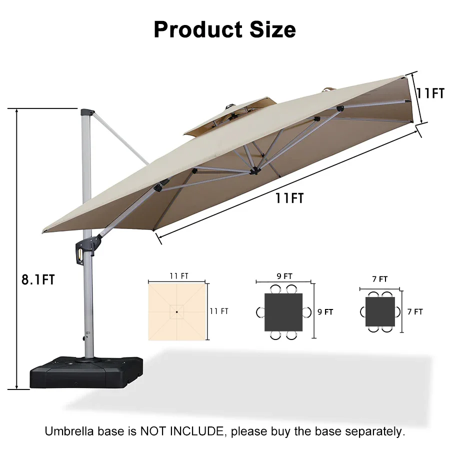 PURPLE LEAF Outdoor Windproof Umbrella, Square Cantilever Umbrella Outside Patio - Image 152