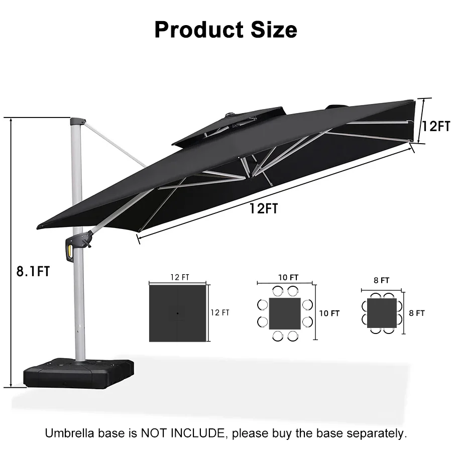PURPLE LEAF Outdoor Windproof Umbrella, Square Cantilever Umbrella Outside Patio - Image 153