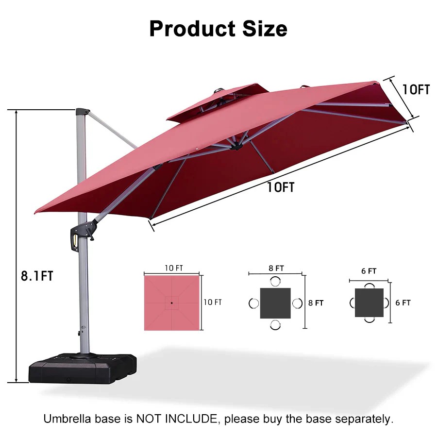 PURPLE LEAF Outdoor Windproof Umbrella, Square Cantilever Umbrella Outside Patio - Image 154