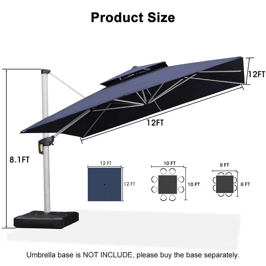 PURPLE LEAF Outdoor Windproof Umbrella, Square Cantilever Umbrella Outside Patio - Image 156