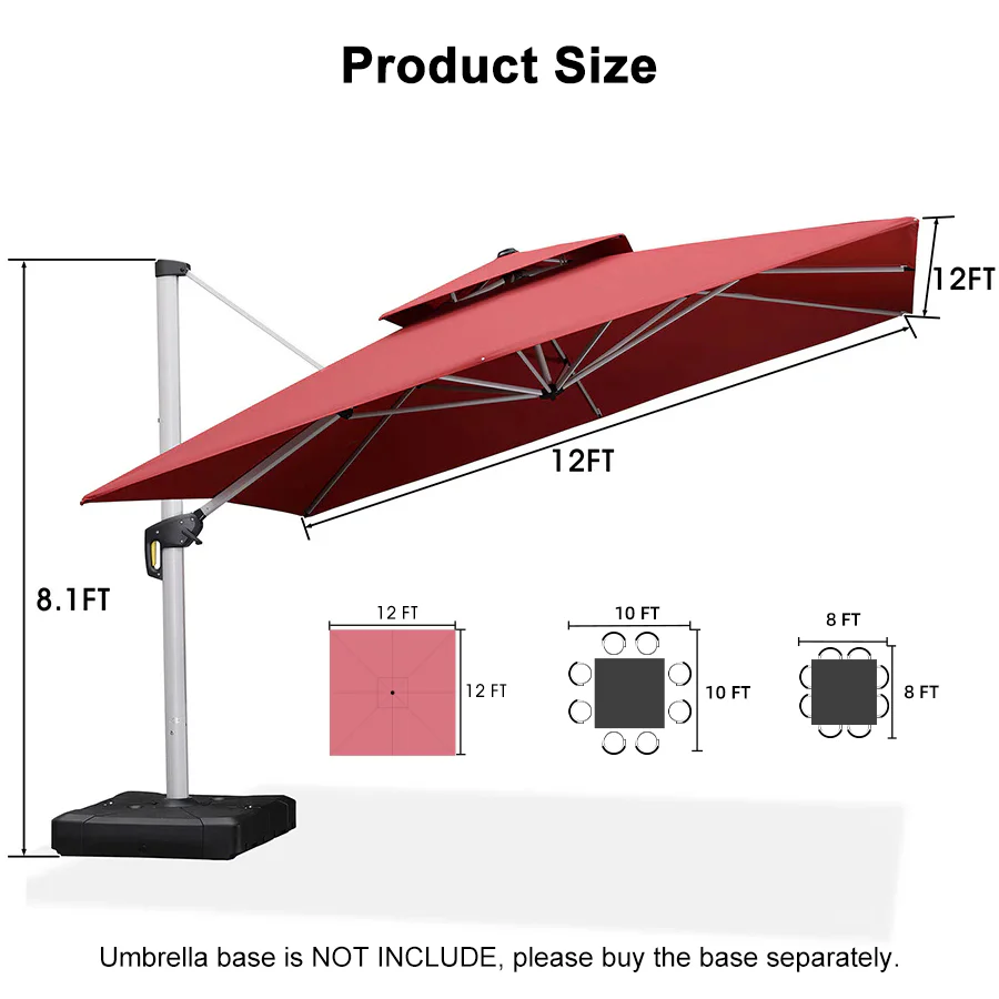 PURPLE LEAF Outdoor Windproof Umbrella, Square Cantilever Umbrella Outside Patio - Image 157
