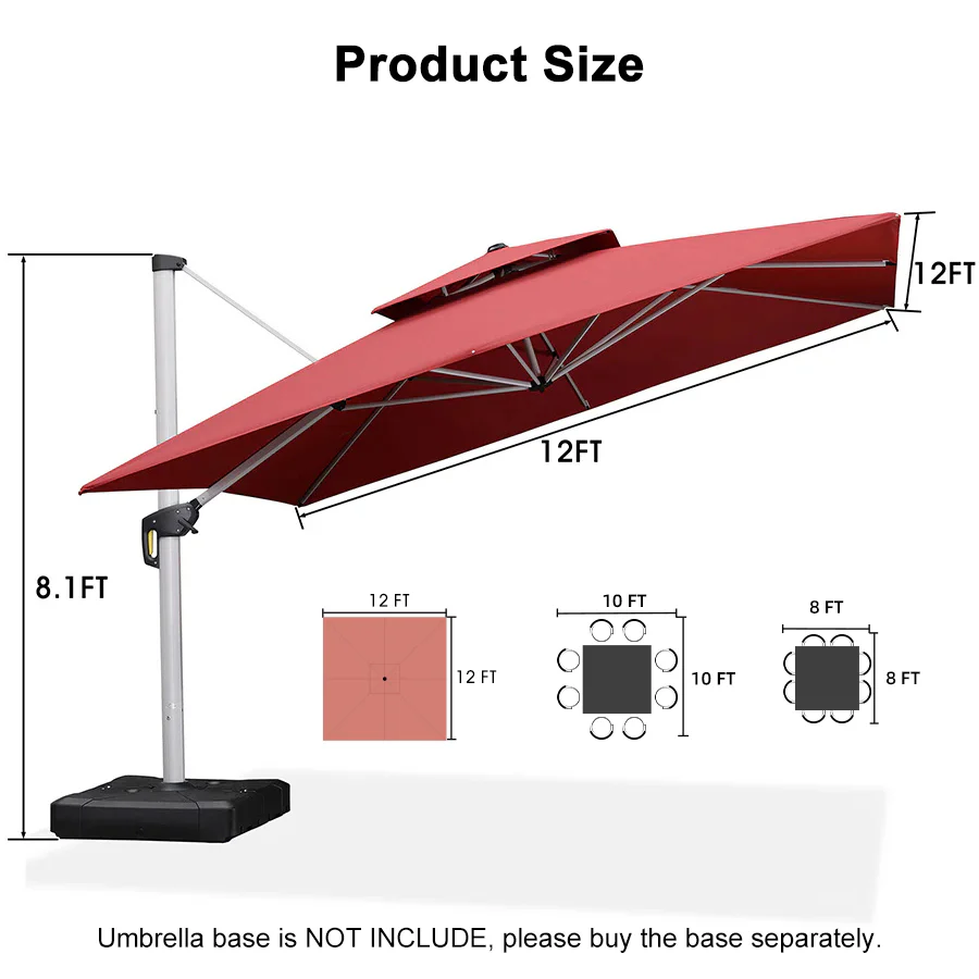 PURPLE LEAF Outdoor Windproof Umbrella, Square Cantilever Umbrella Outside Patio - Image 158