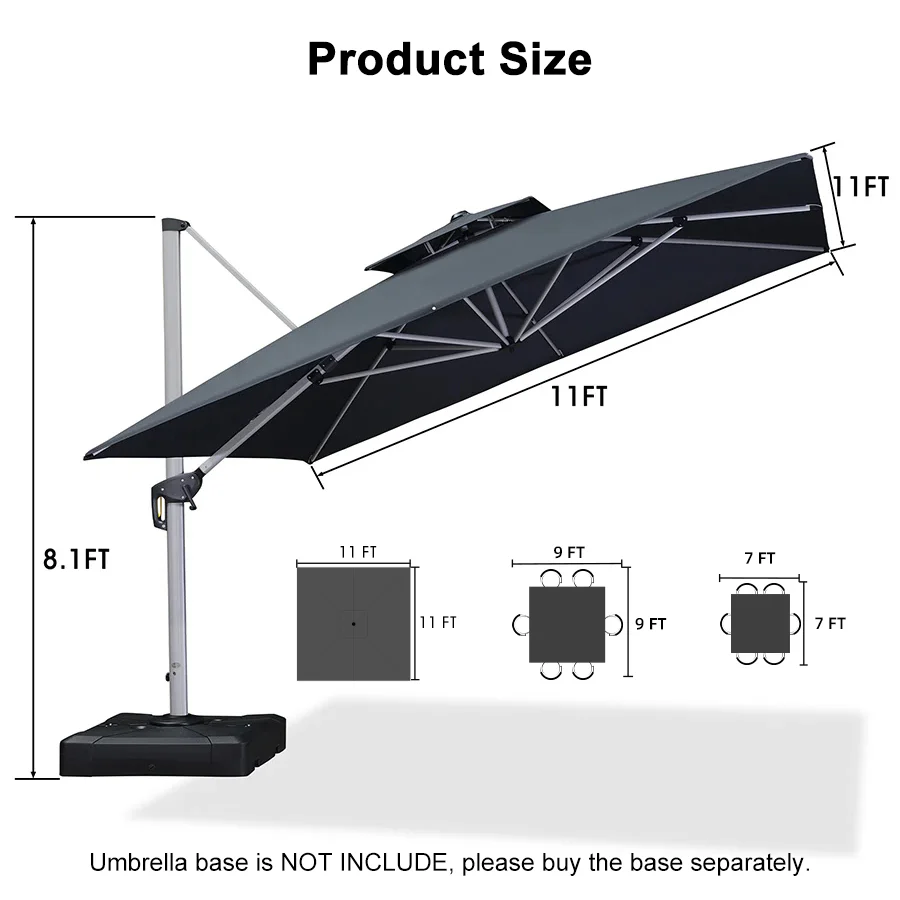 PURPLE LEAF Outdoor Windproof Umbrella, Square Cantilever Umbrella Outside Patio - Image 159