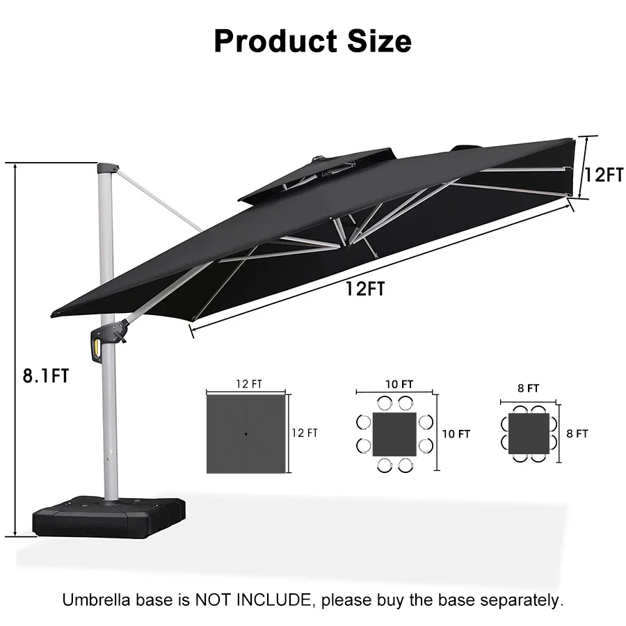 PURPLE LEAF Outdoor Windproof Umbrella, Square Cantilever Umbrella Outside Patio - Image 160