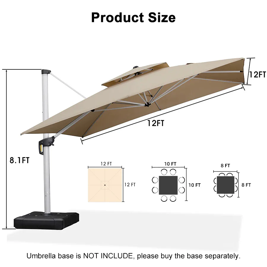 PURPLE LEAF Outdoor Windproof Umbrella, Square Cantilever Umbrella Outside Patio - Image 162