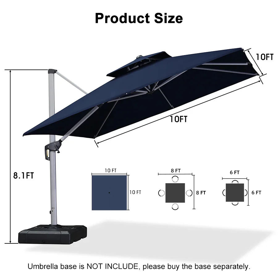 PURPLE LEAF Outdoor Windproof Umbrella, Square Cantilever Umbrella Outside Patio - Image 163