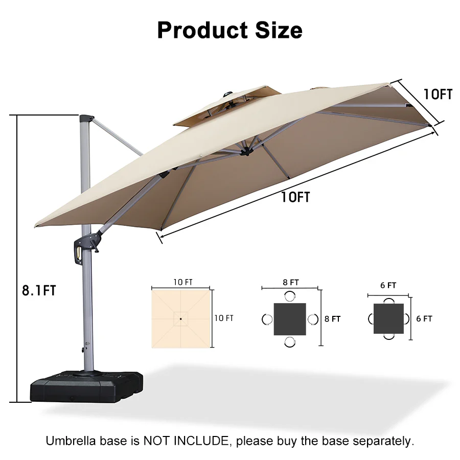 PURPLE LEAF Outdoor Windproof Umbrella, Square Cantilever Umbrella Outside Patio - Image 164