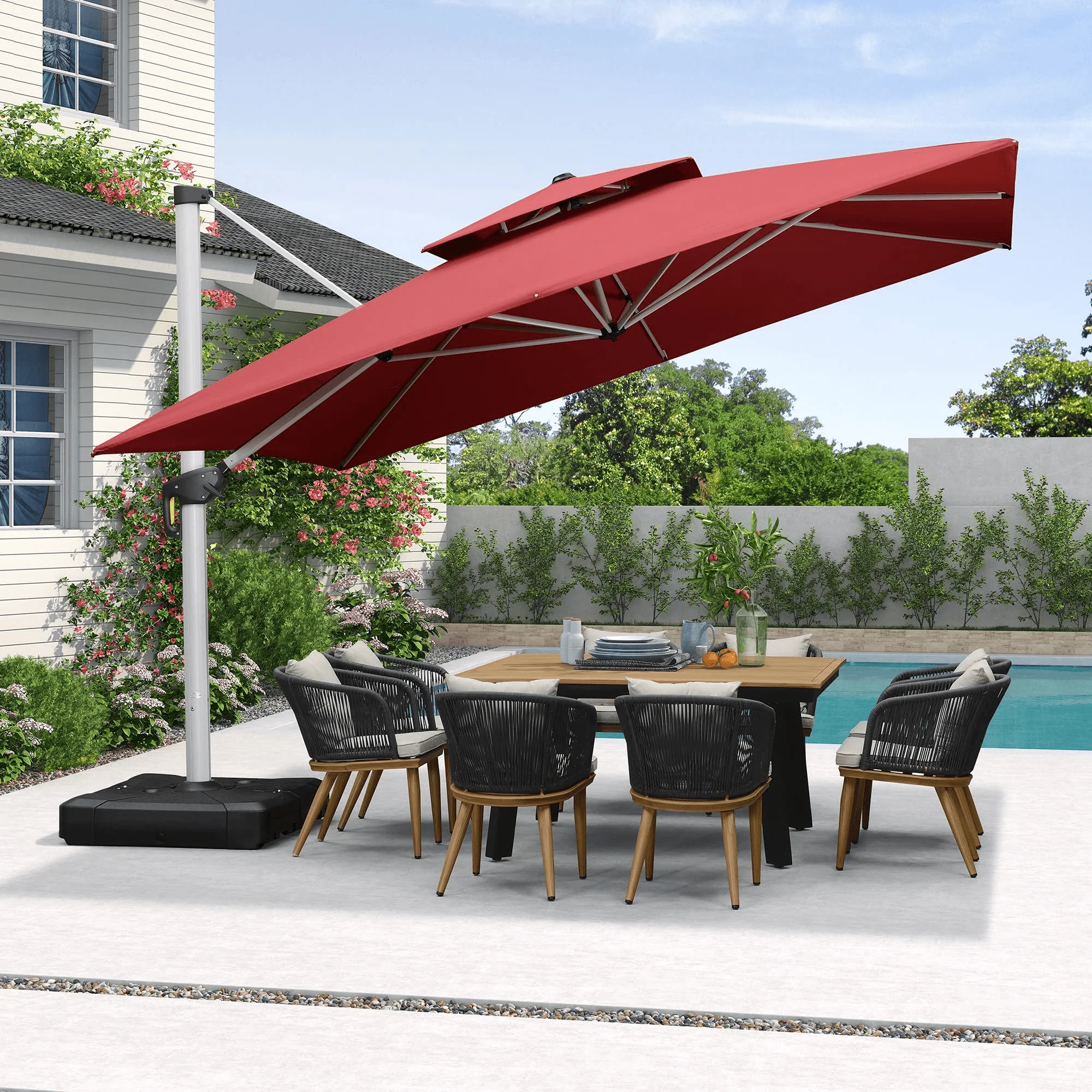 PURPLE LEAF Outdoor Windproof Umbrella, Square Cantilever Umbrella Outside Patio - Image 38