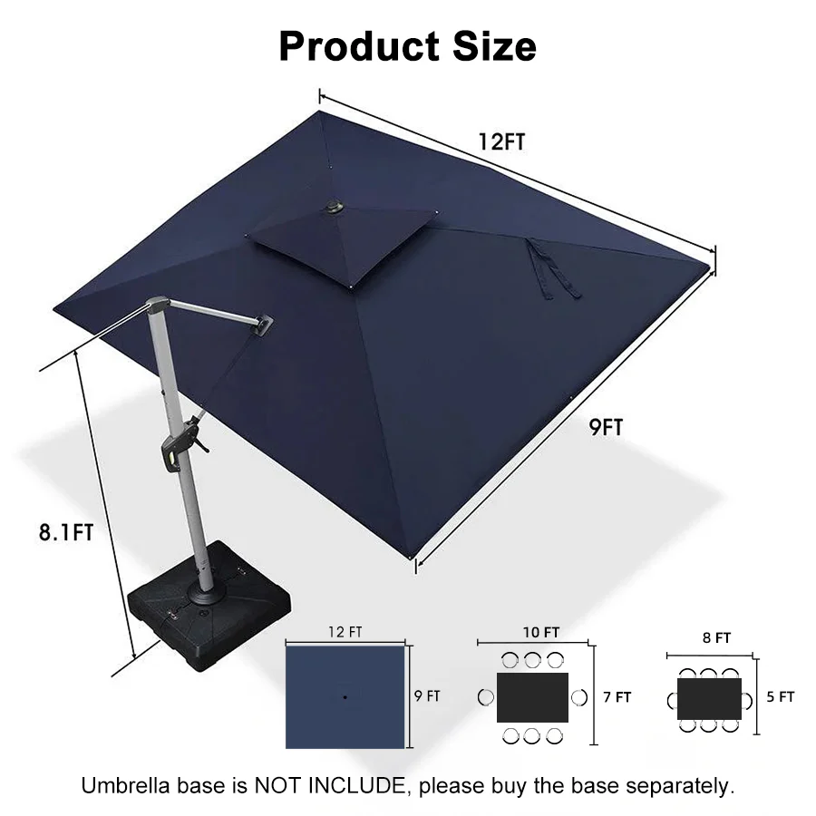 PURPLE LEAF Large Rectangular Porch Umbrella Outside Cantilever Patio Yard Umbrella - Image 138