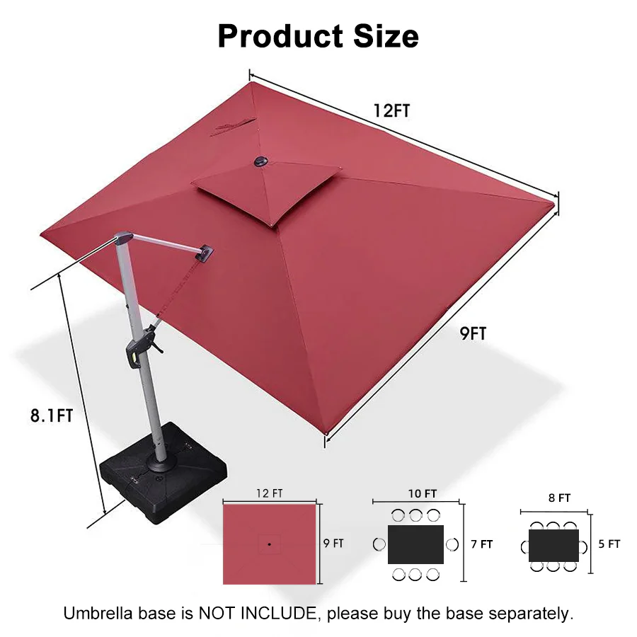 PURPLE LEAF Large Rectangular Porch Umbrella Outside Cantilever Patio Yard Umbrella - Image 143