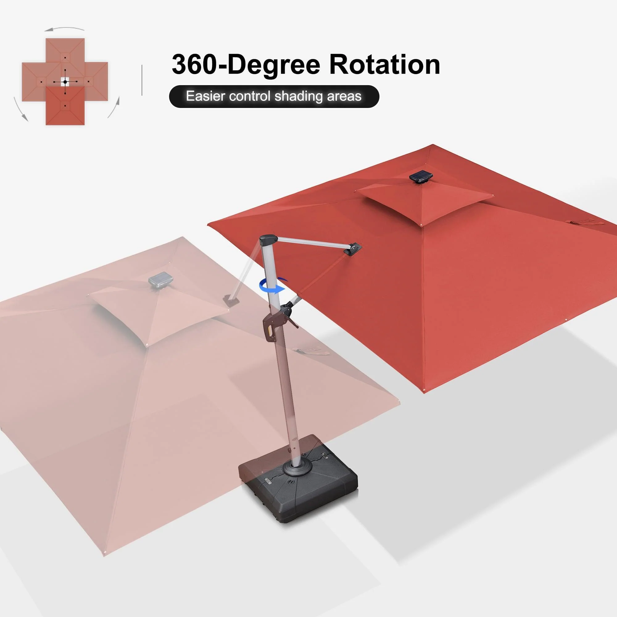 PURPLE LEAF Solar Powered Umbrella LED Rectangular Patio Umbrella with Lights - Image 90