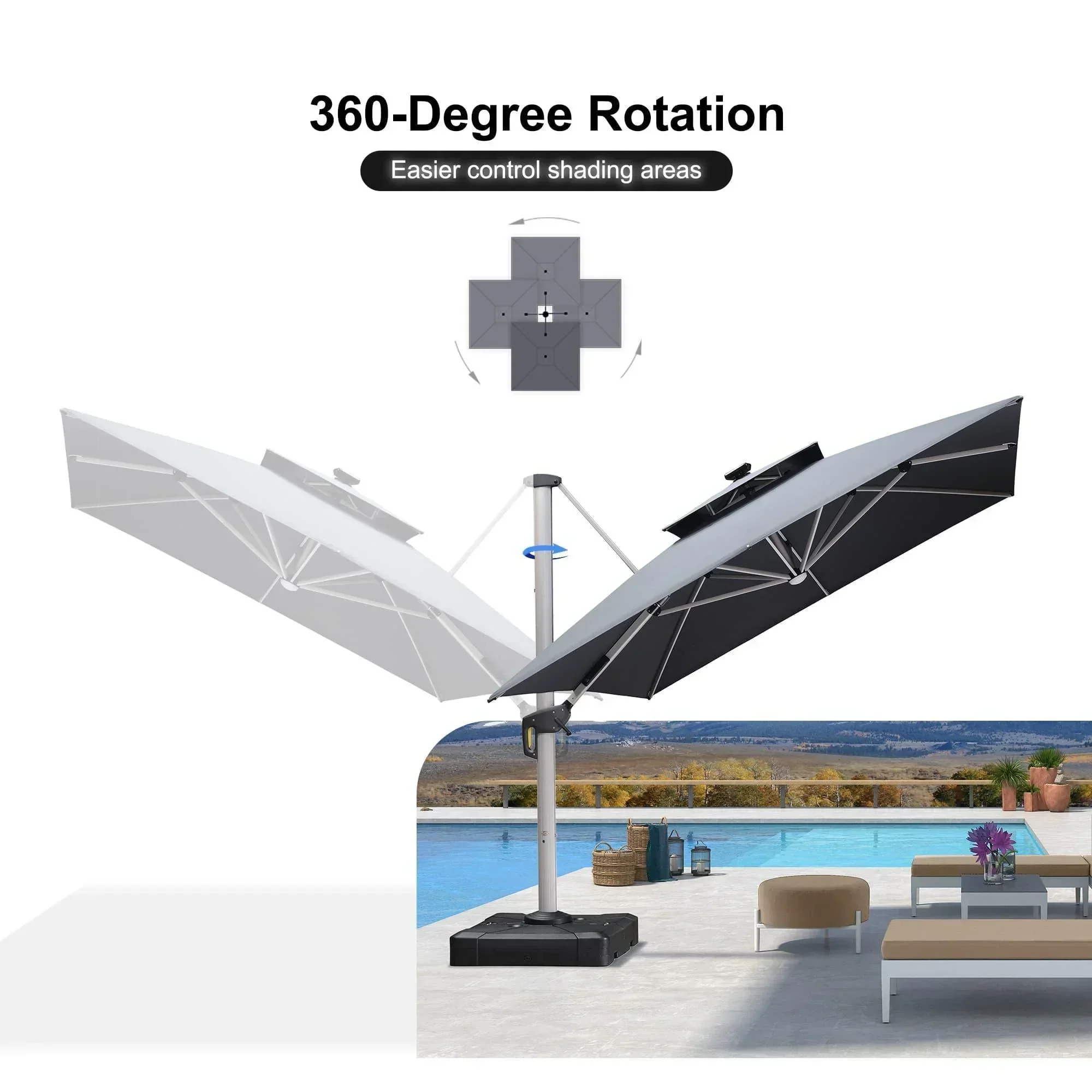 PURPLE LEAF Solar Powered Umbrella LED Rectangular Patio Umbrella with Lights - Image 116