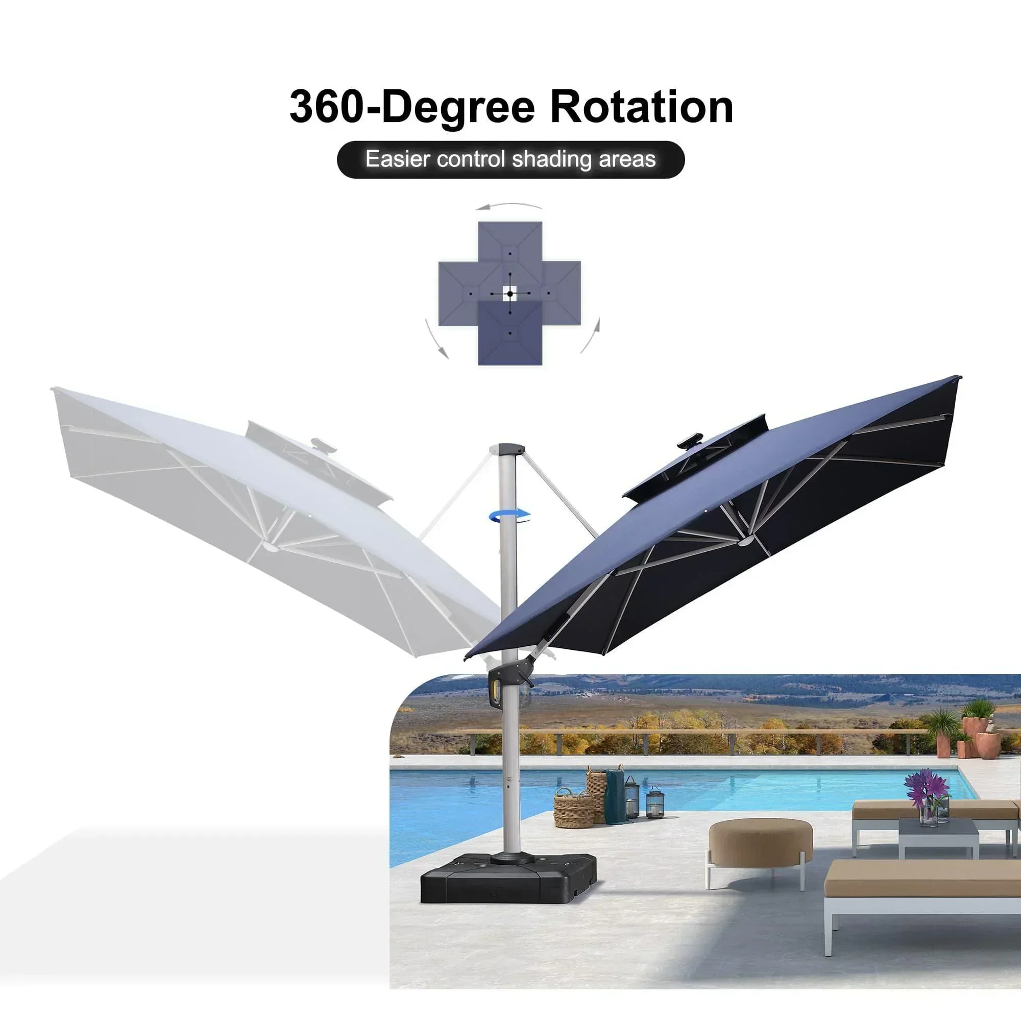 PURPLE LEAF Solar Powered Umbrella LED Rectangular Patio Umbrella with Lights - Image 117