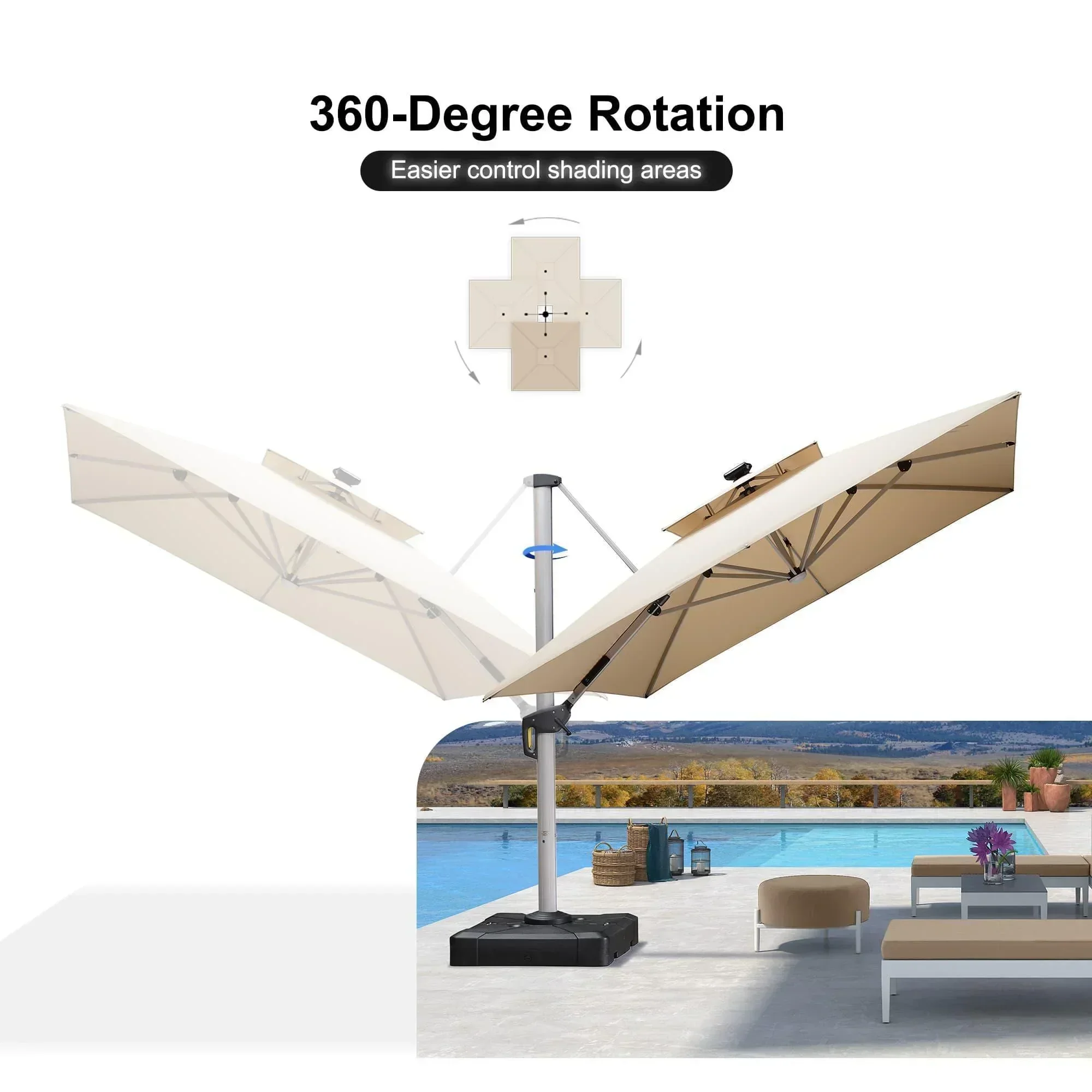 PURPLE LEAF Solar Powered Umbrella LED Rectangular Patio Umbrella with Lights - Image 121