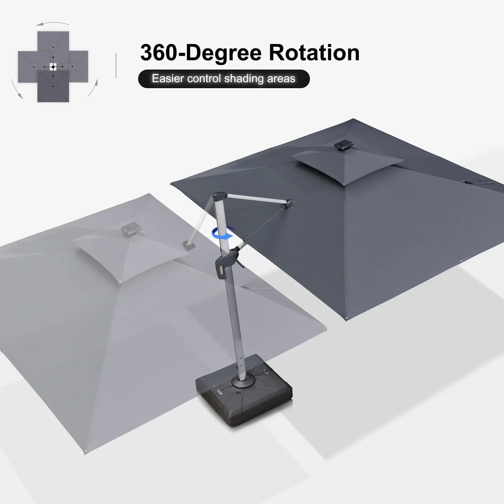 PURPLE LEAF Solar Powered Umbrella LED Rectangular Patio Umbrella with Lights - Image 122