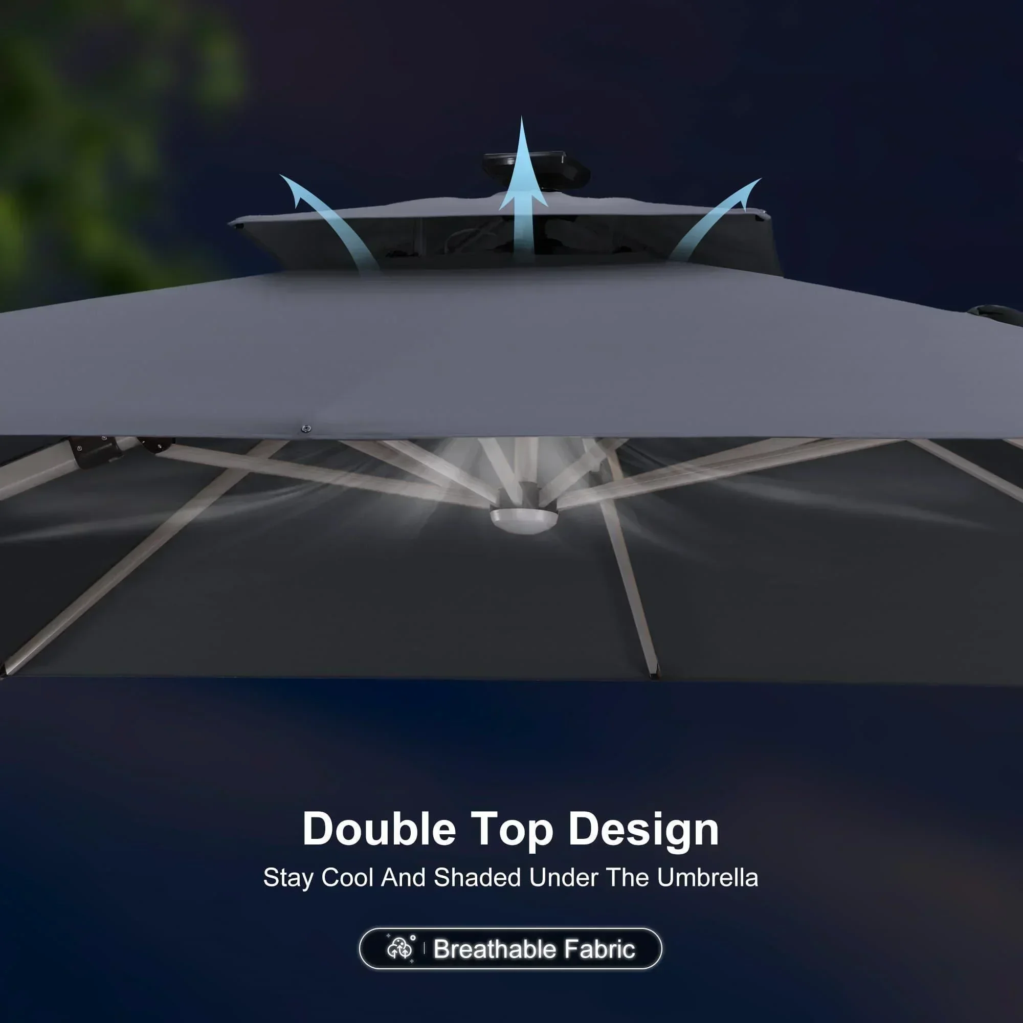 PURPLE LEAF Solar Powered Umbrella LED Rectangular Patio Umbrella with Lights - Image 125