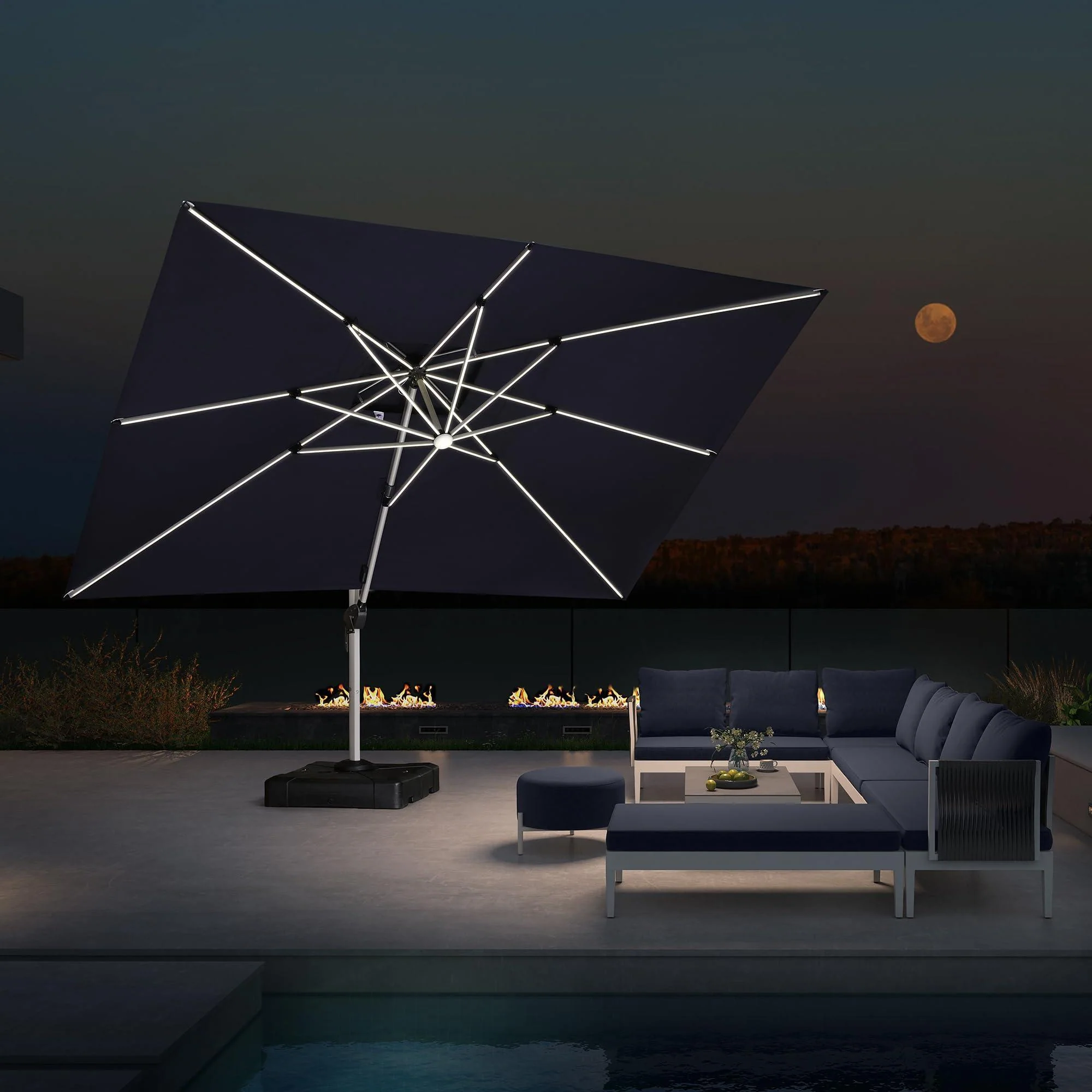 PURPLE LEAF Solar Powered Umbrella LED Rectangular Patio Umbrella with Lights - Image 46