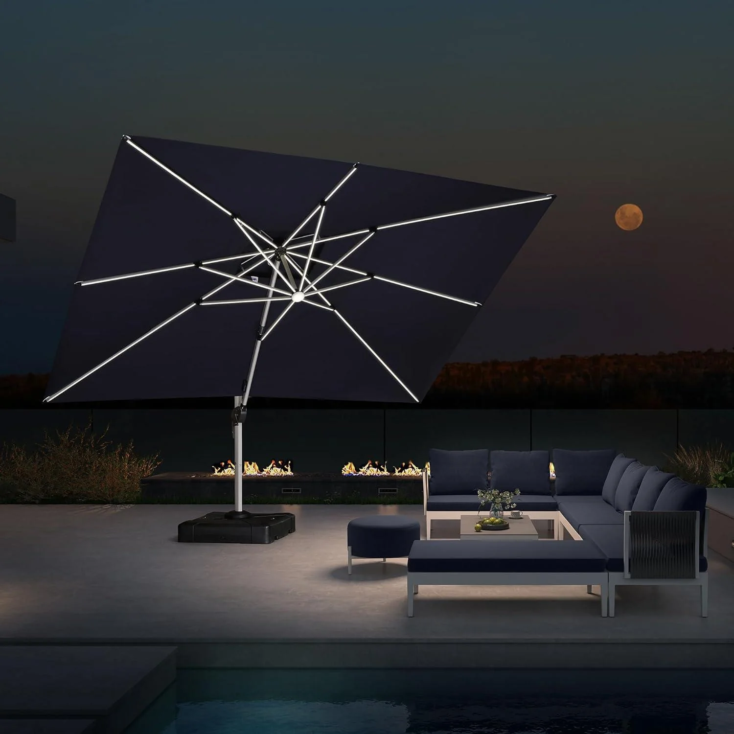 PURPLE LEAF Solar Powered Umbrella LED Rectangular Patio Umbrella with Lights - Image 50