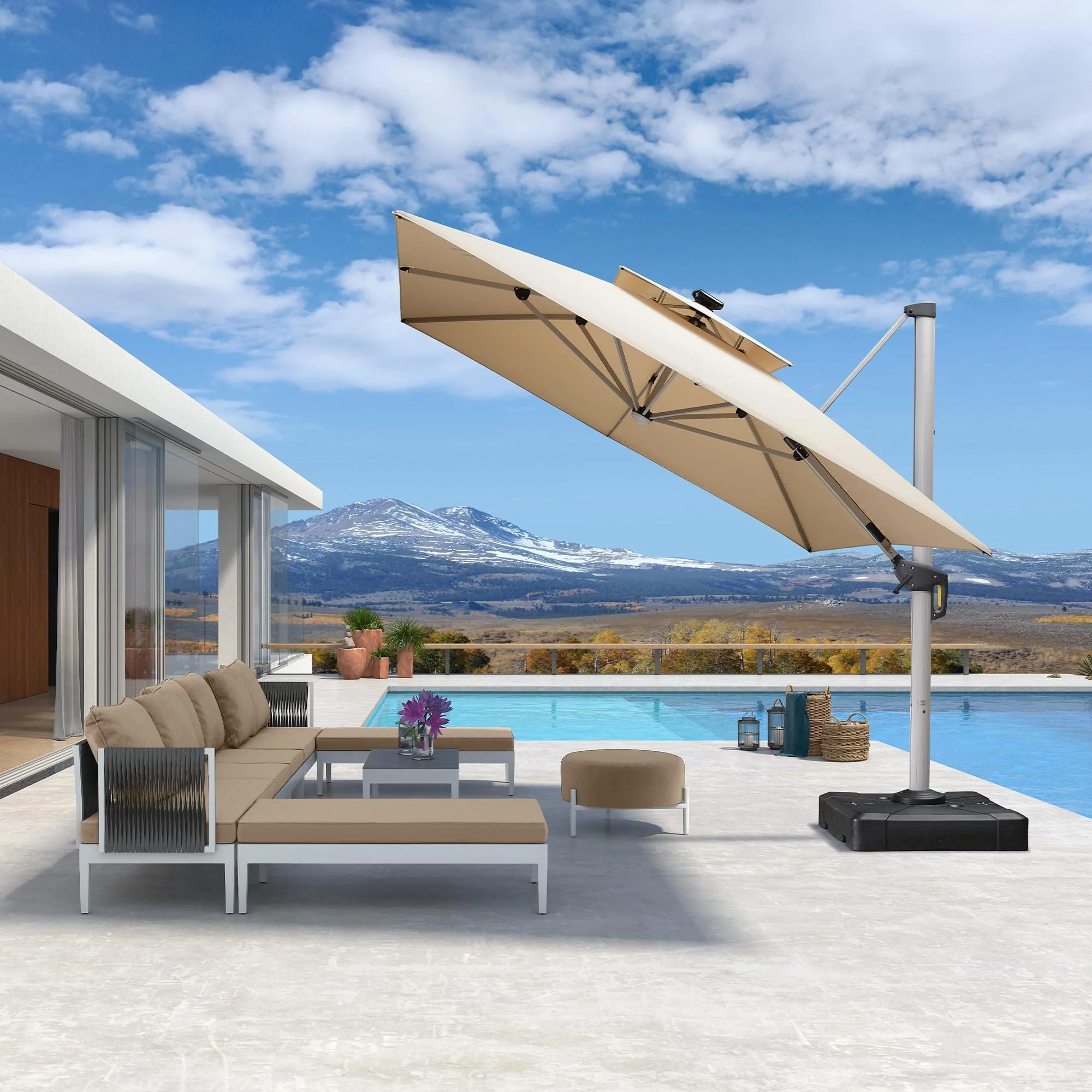 PURPLE LEAF Solar Powered Umbrella LED Rectangular Patio Umbrella with Lights - Image 14