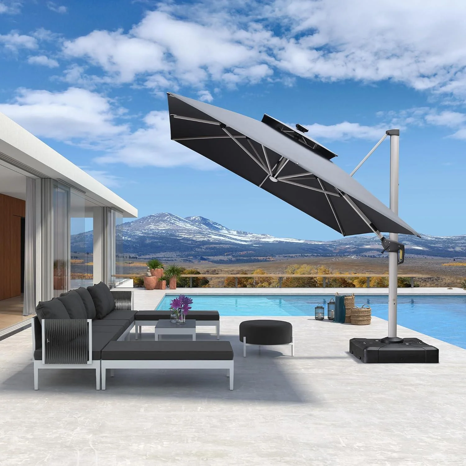 PURPLE LEAF Solar Powered Umbrella LED Rectangular Patio Umbrella with Lights - Image 52