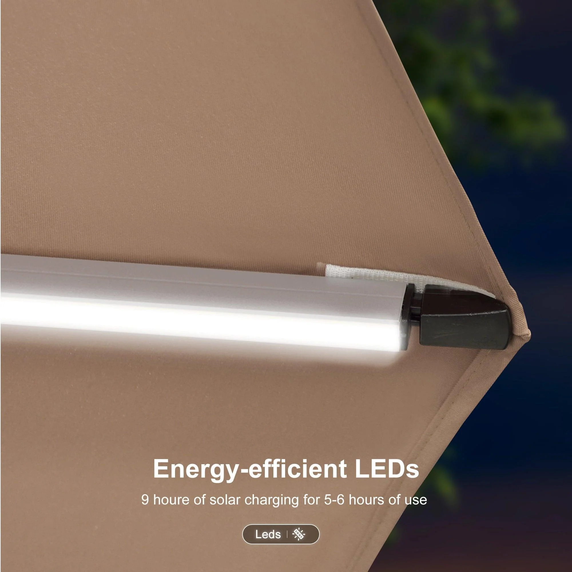 PURPLE LEAF Solar Powered Umbrella LED Rectangular Patio Umbrella with Lights - Image 66