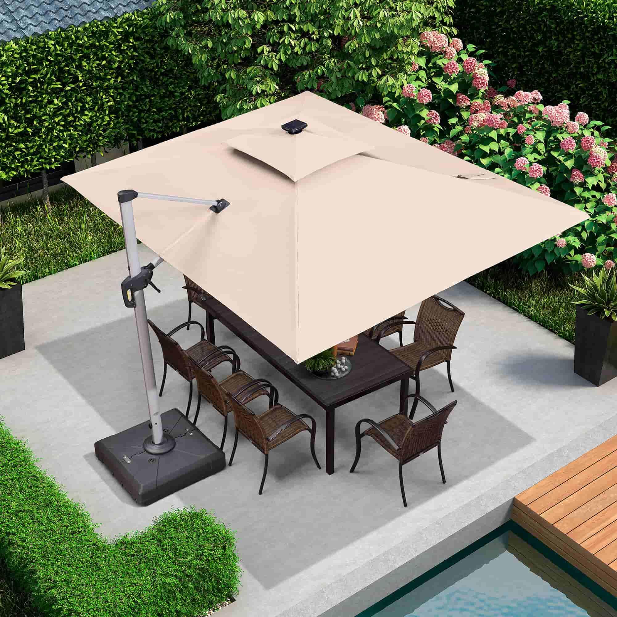 PURPLE LEAF Solar Powered Umbrella LED Rectangular Patio Umbrella with Lights - Image 68