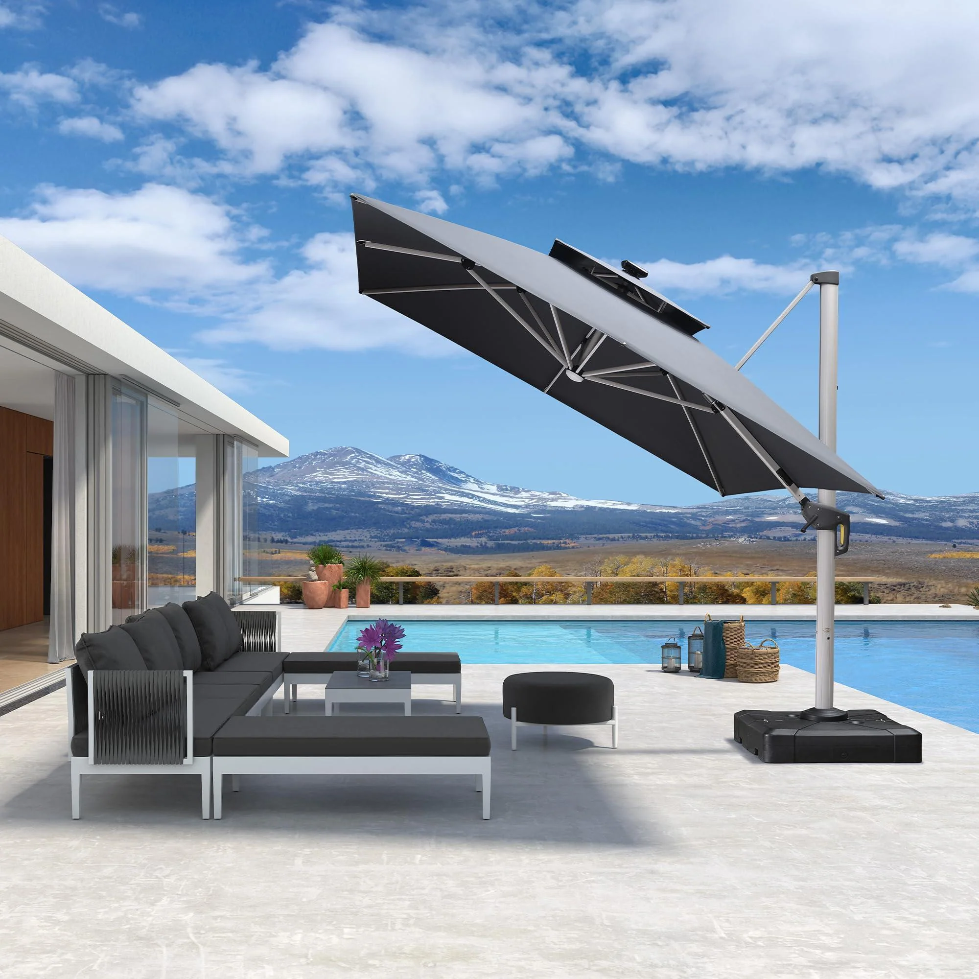 PURPLE LEAF Solar Powered Umbrella LED Rectangular Patio Umbrella with Lights - Image 16