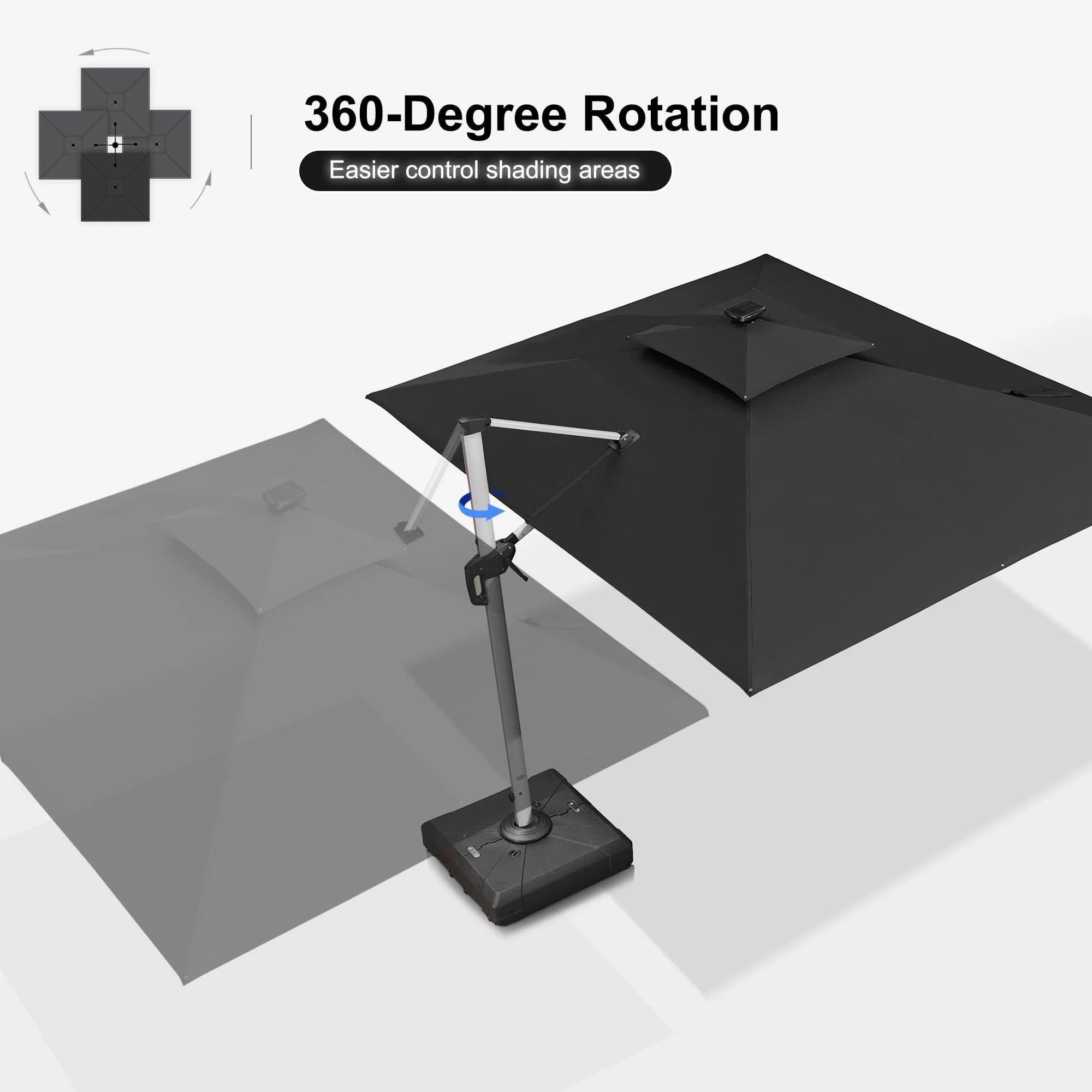 PURPLE LEAF Solar Powered Umbrella LED Rectangular Patio Umbrella with Lights - Image 77