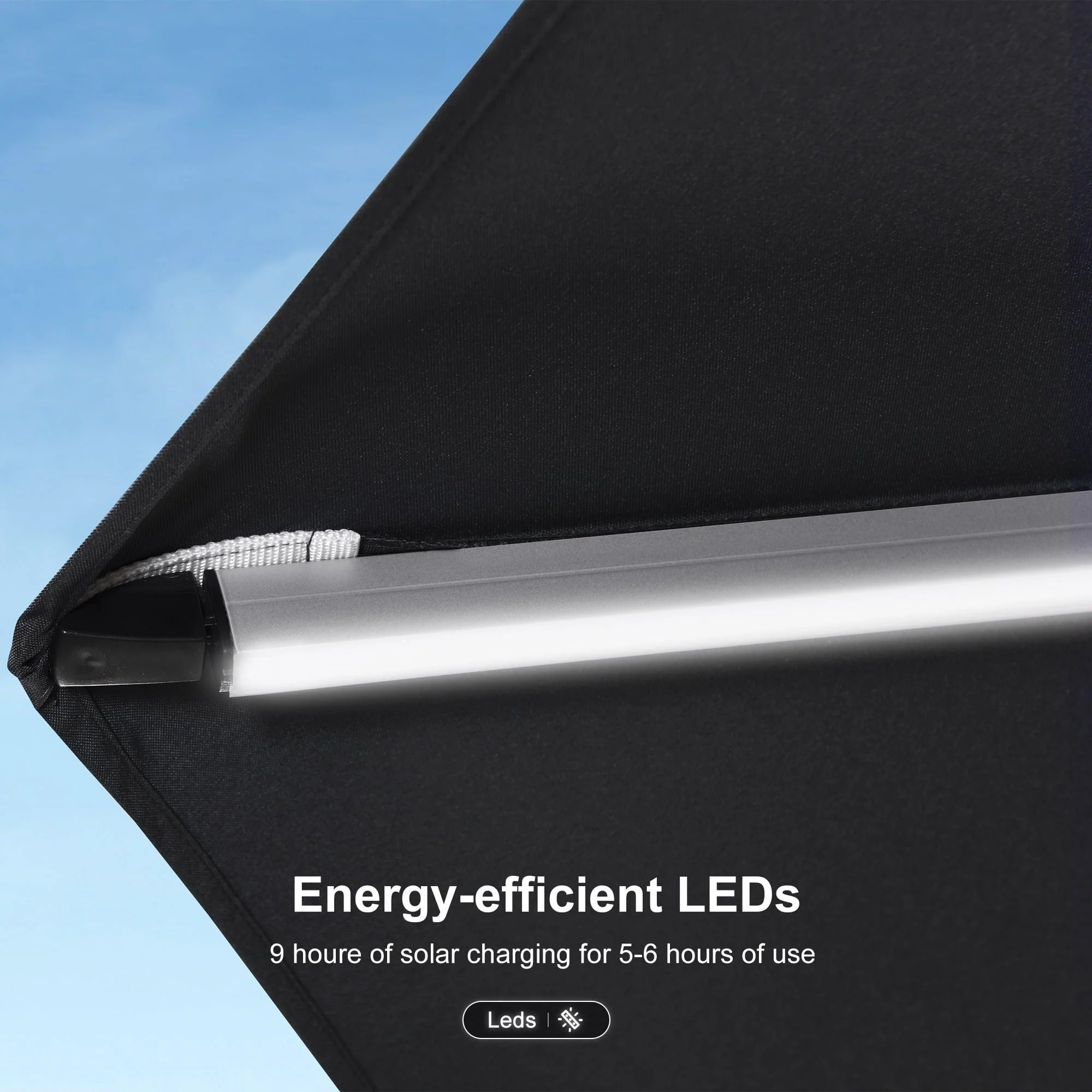 PURPLE LEAF Solar Powered Umbrella LED Rectangular Patio Umbrella with Lights - Image 80