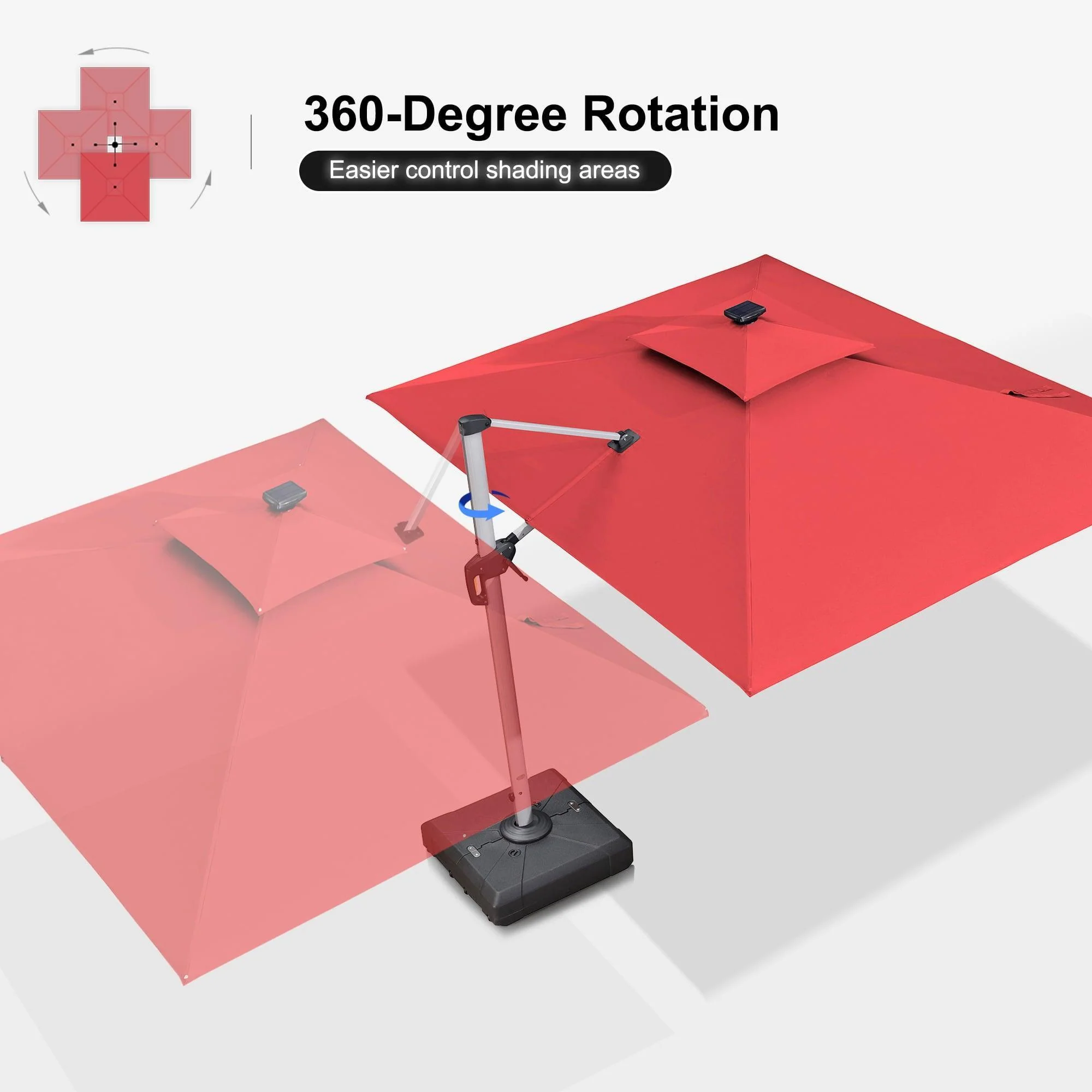 PURPLE LEAF Solar Powered Umbrella LED Rectangular Patio Umbrella with Lights - Image 81