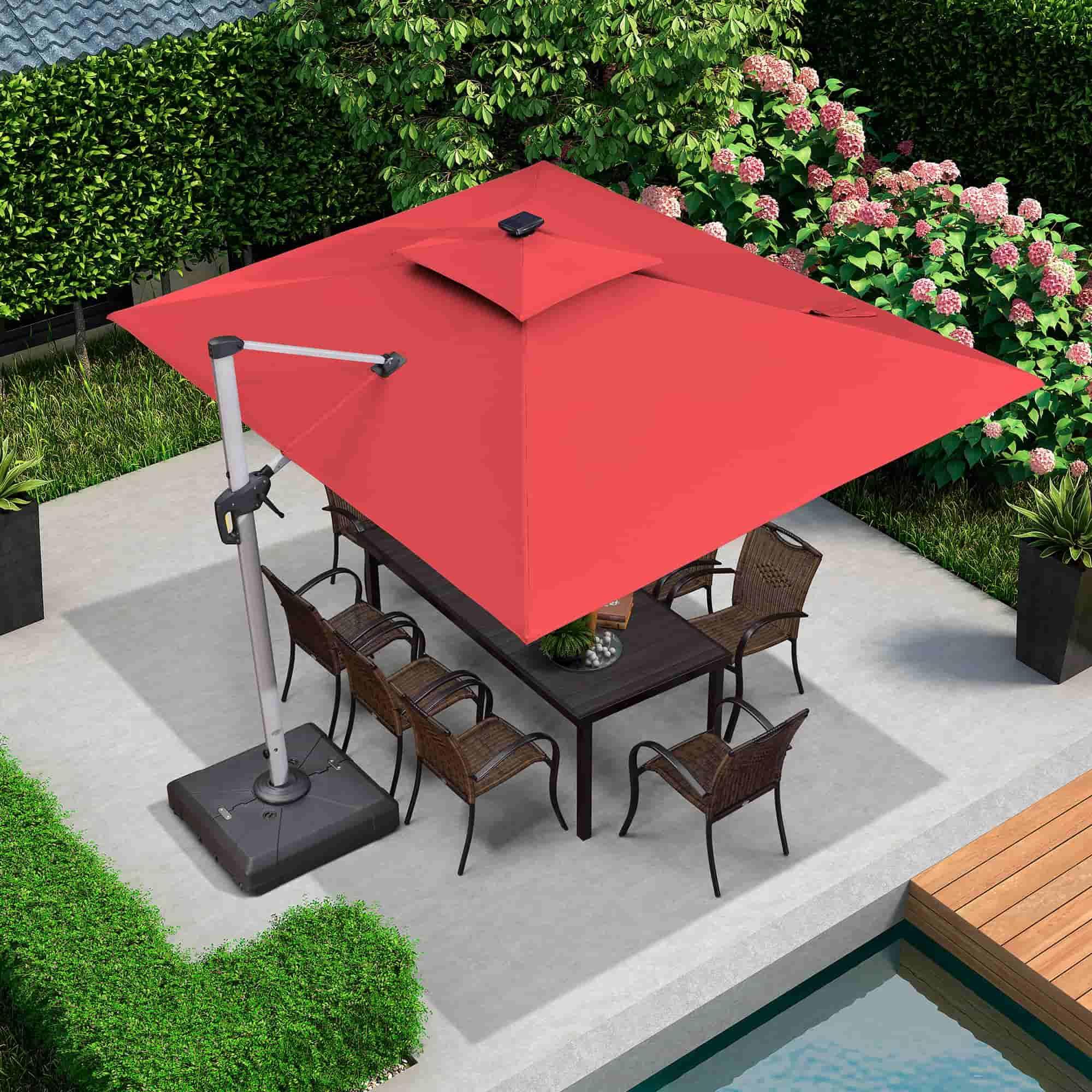 PURPLE LEAF Solar Powered Umbrella LED Rectangular Patio Umbrella with Lights - Image 84