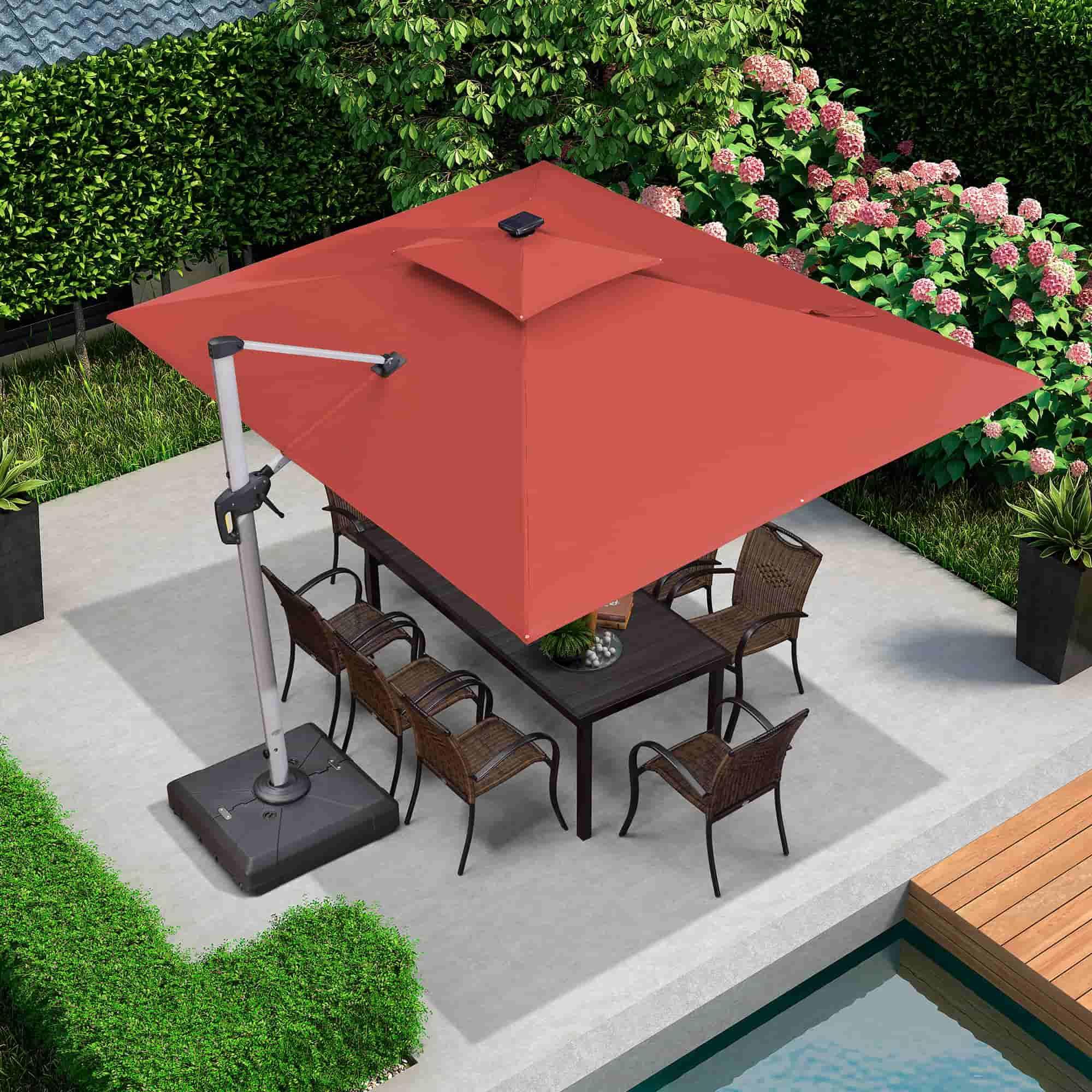 PURPLE LEAF Solar Powered Umbrella LED Rectangular Patio Umbrella with Lights - Image 88