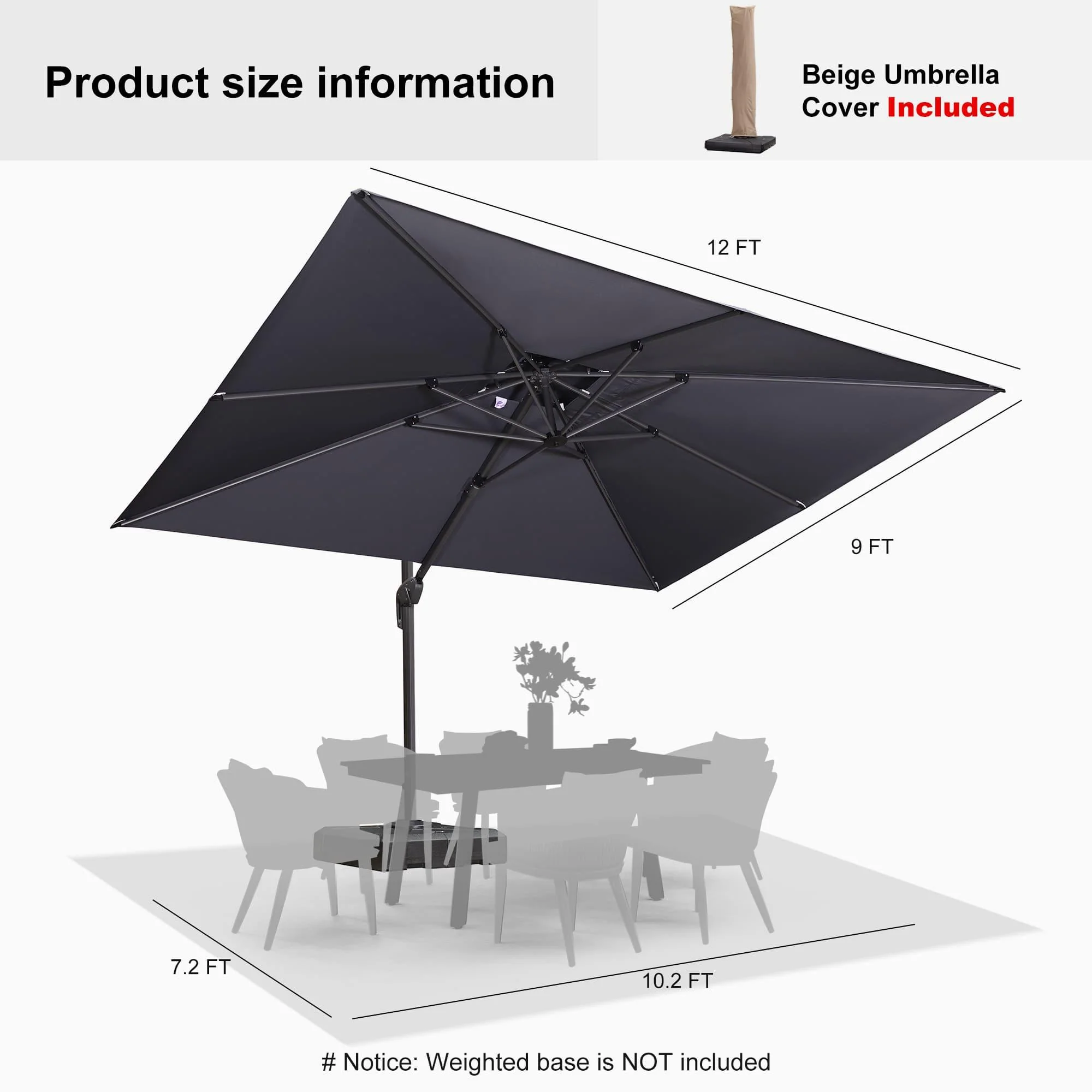PURPLE LEAF Cantilever Patio Umbrella Gray Pole Outdoor Umbrella with UV Protection - Image 62