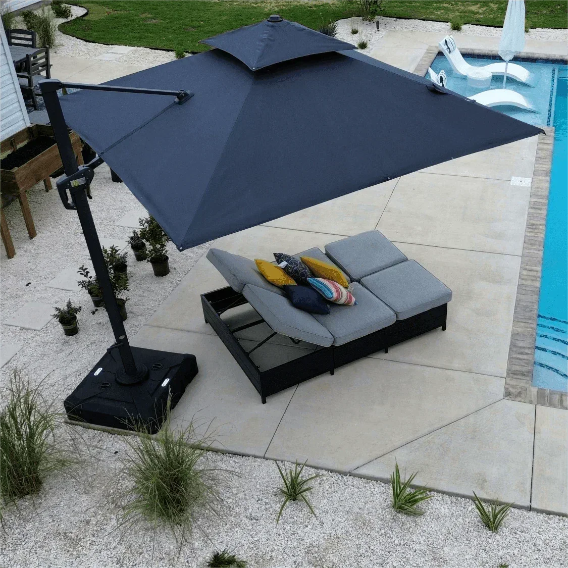 PURPLE LEAF Cantilever Patio Umbrella Gray Pole Outdoor Umbrella with UV Protection - Image 66