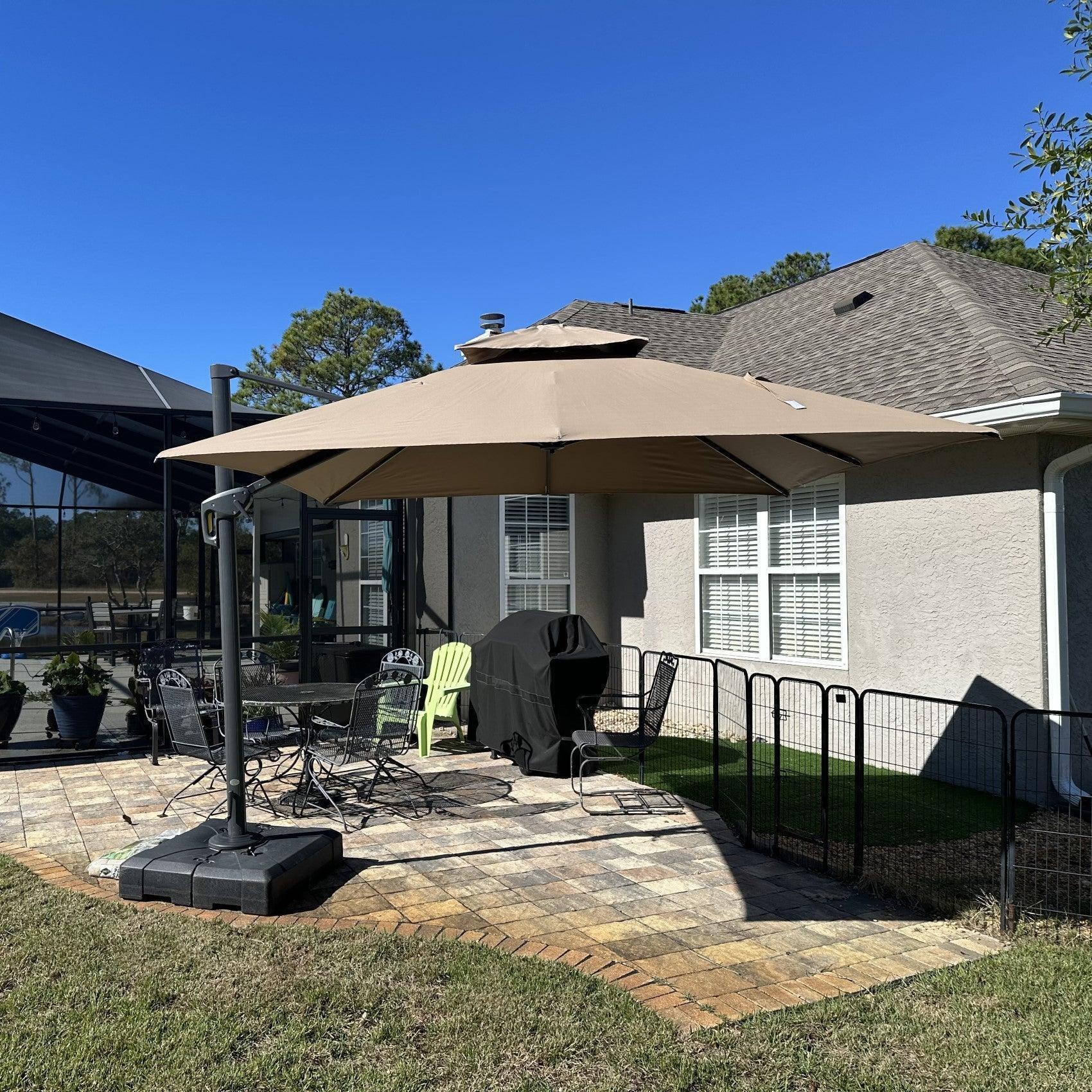 PURPLE LEAF Cantilever Patio Umbrella Gray Pole Outdoor Umbrella with UV Protection - Image 100