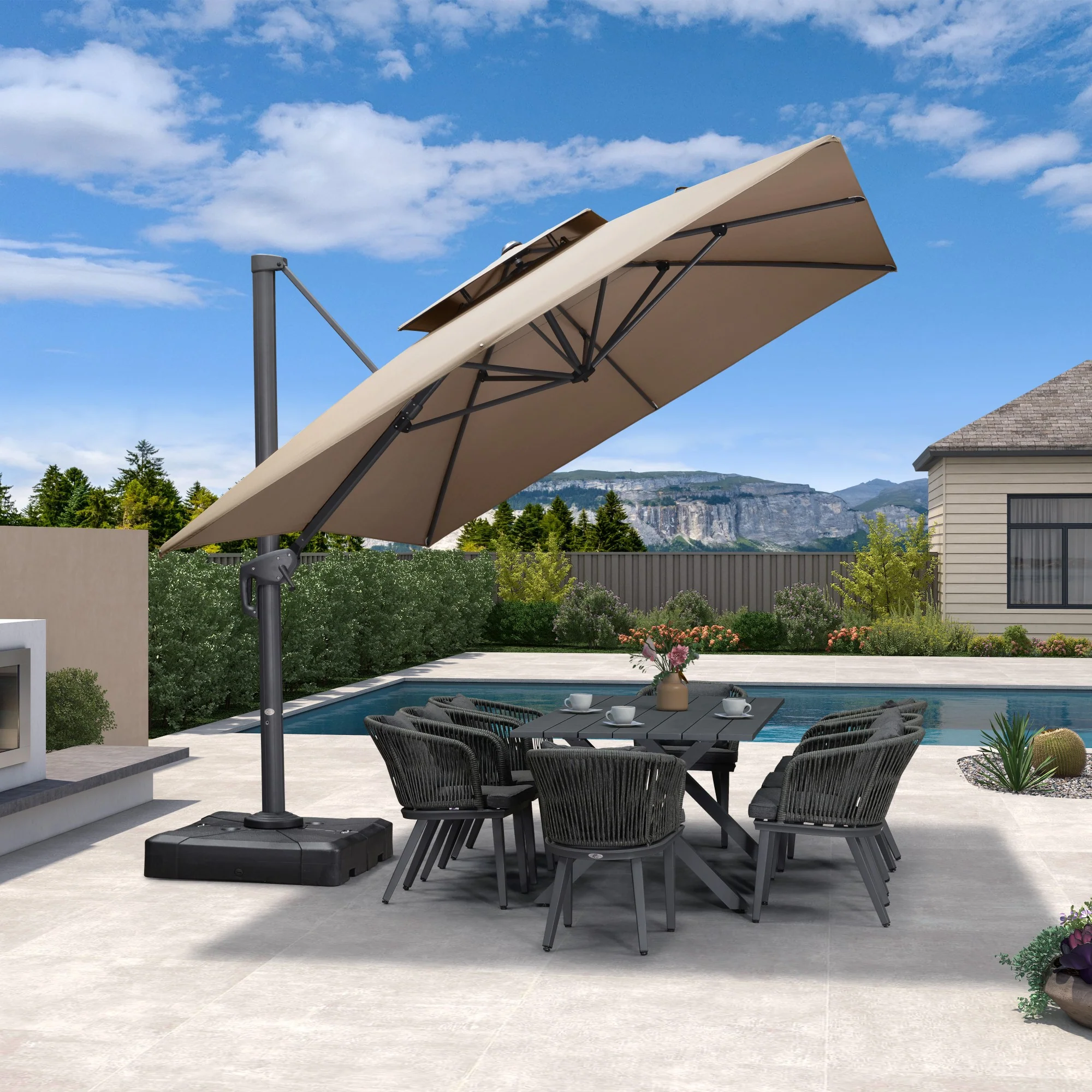 PURPLE LEAF Cantilever Patio Umbrella Gray Pole Outdoor Umbrella with UV Protection - Image 129