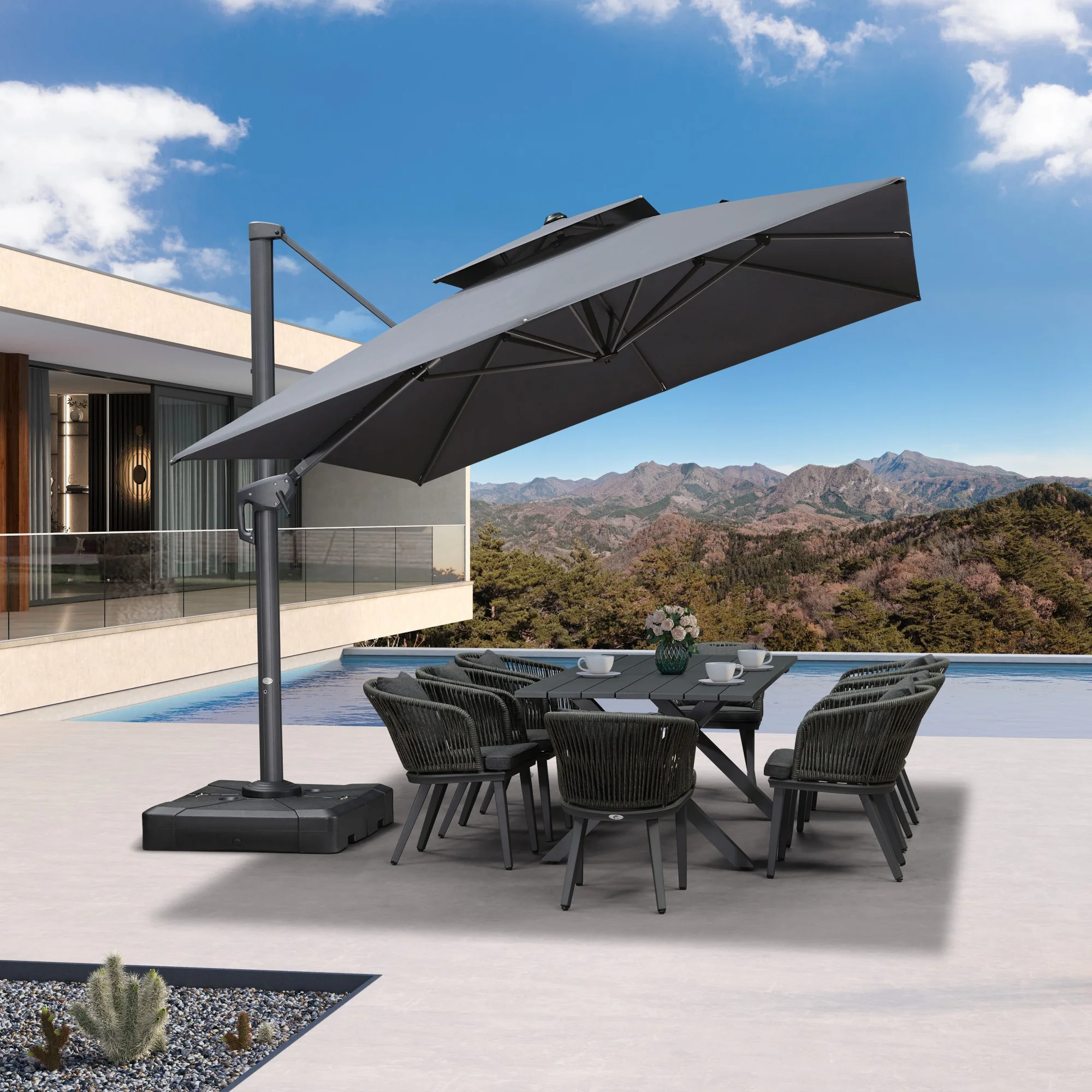 PURPLE LEAF Cantilever Patio Umbrella Gray Pole Outdoor Umbrella with UV Protection - Image 130