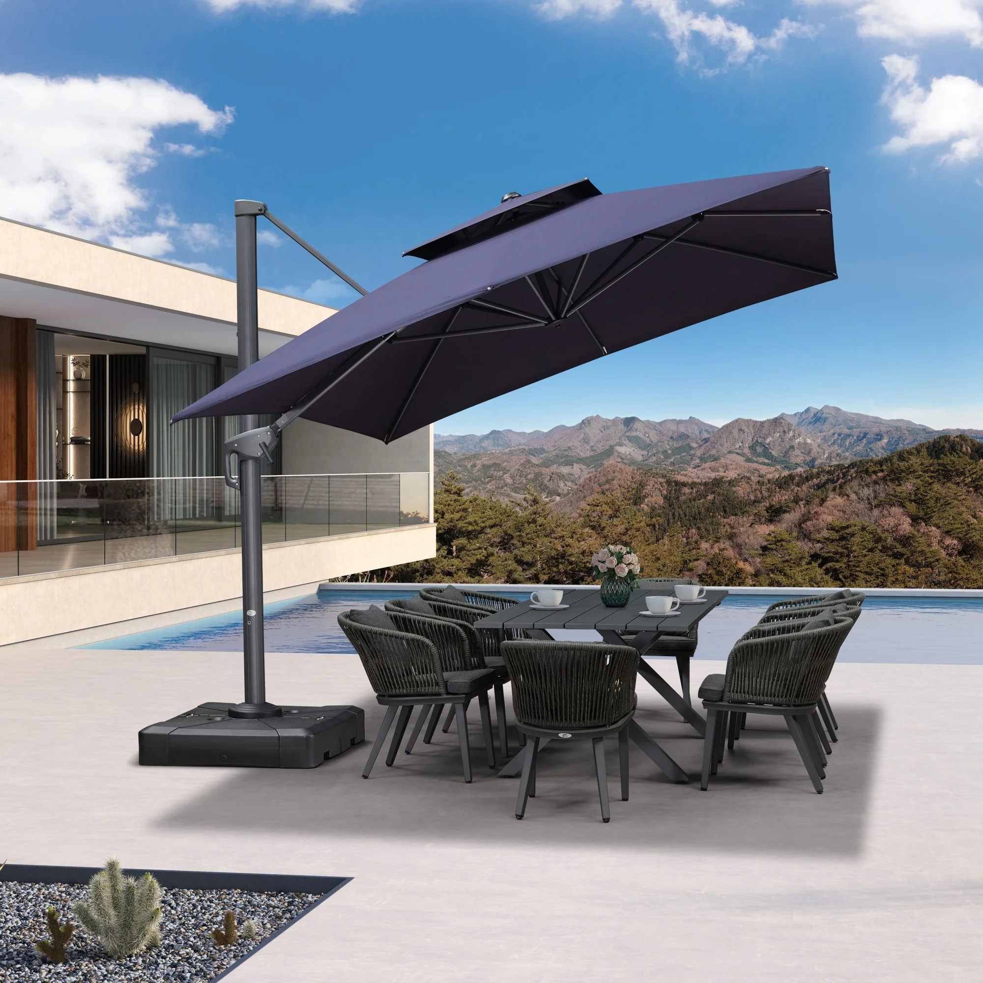 PURPLE LEAF Cantilever Patio Umbrella Gray Pole Outdoor Umbrella with UV Protection - Image 131