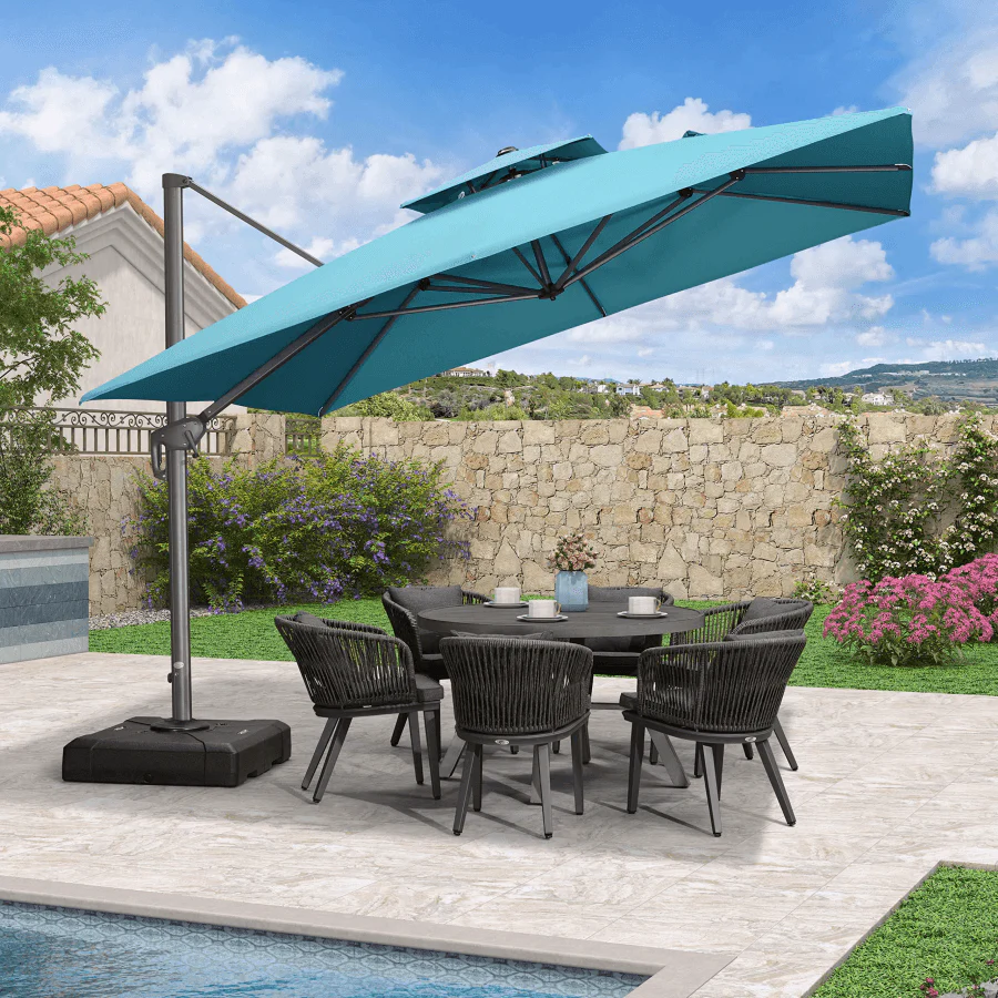 PURPLE LEAF Cantilever Patio Umbrella Gray Pole Outdoor Umbrella with UV Protection - Image 42