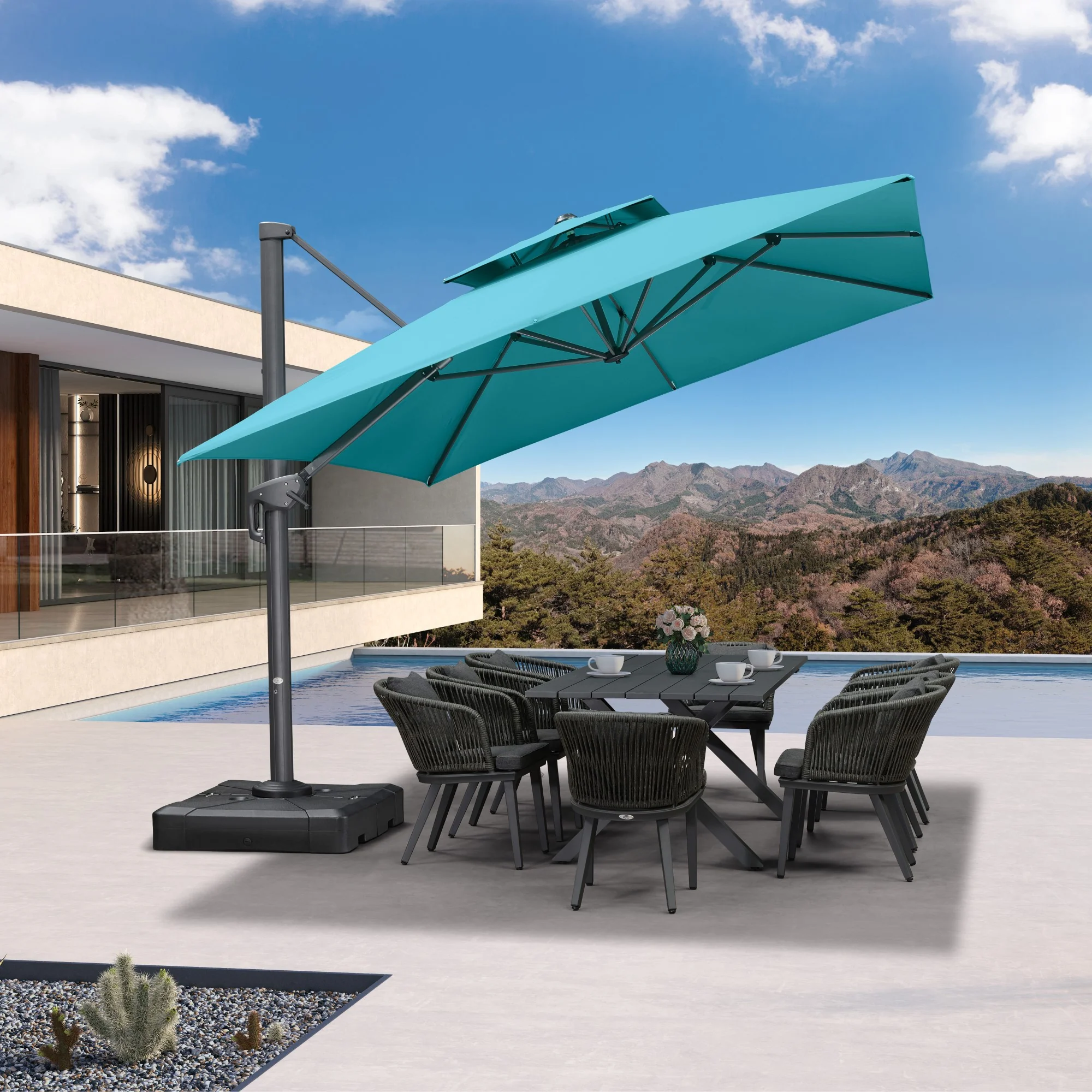 PURPLE LEAF Cantilever Patio Umbrella Gray Pole Outdoor Umbrella with UV Protection - Image 132