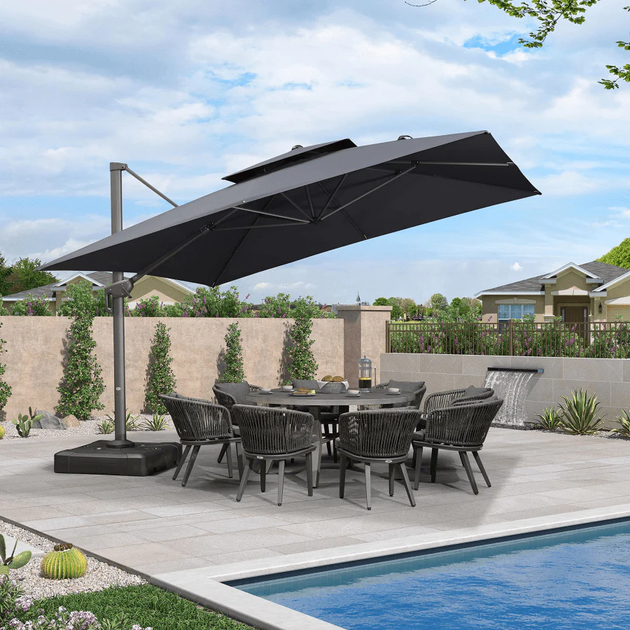 PURPLE LEAF Cantilever Patio Umbrella Gray Pole Outdoor Umbrella with UV Protection - Image 48