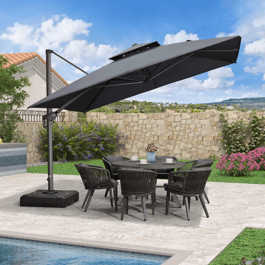 PURPLE LEAF Cantilever Patio Umbrella Gray Pole Outdoor Umbrella with UV Protection - Image 21