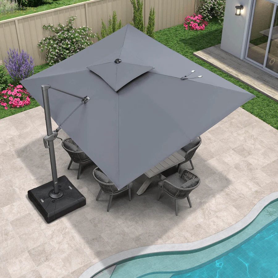 PURPLE LEAF Cantilever Patio Umbrella Gray Pole Outdoor Umbrella with UV Protection - Image 24