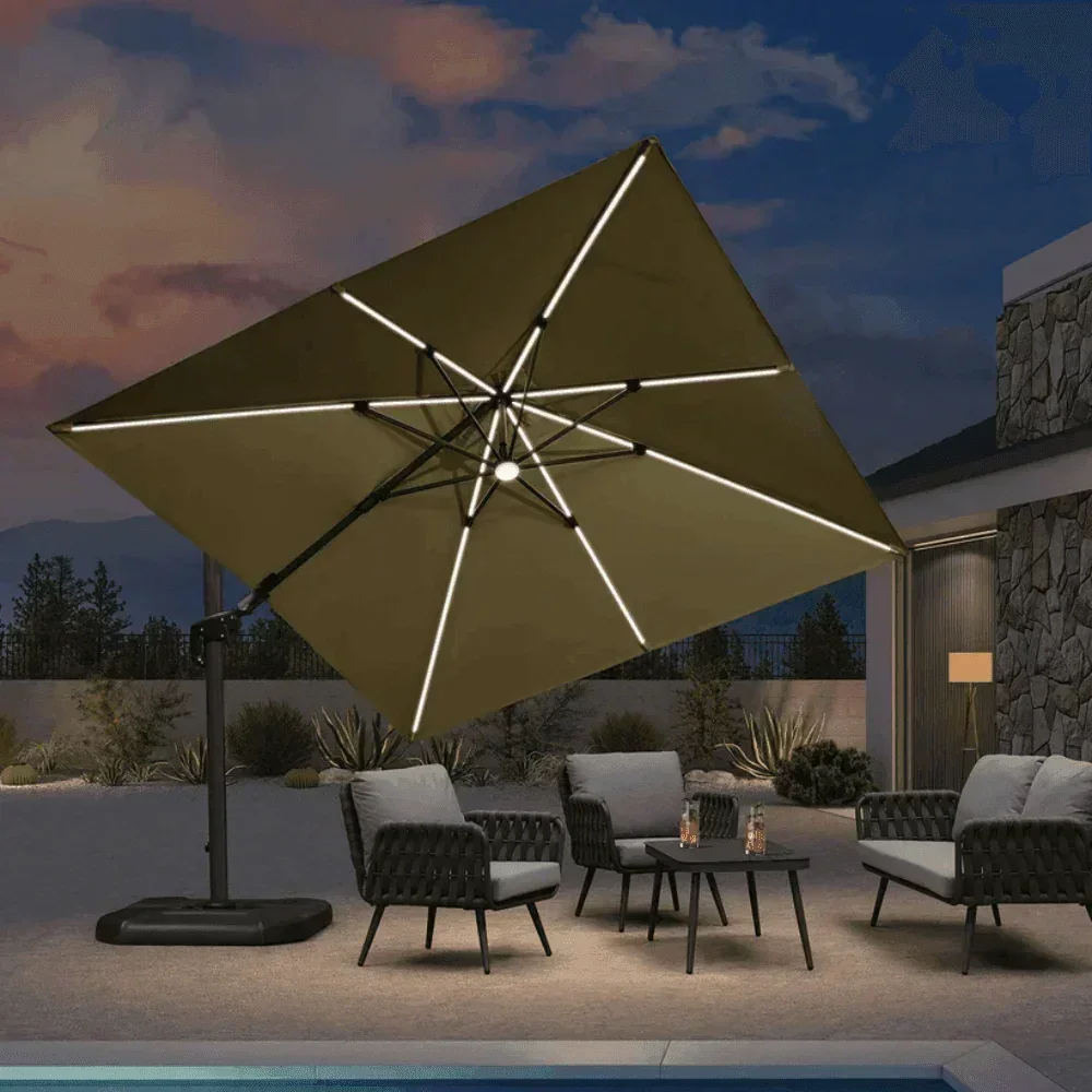 PURPLE LEAF 10ft Cantilever Patio Umbrella with LED Lights, 360° Swivel and Tilt - Image 3