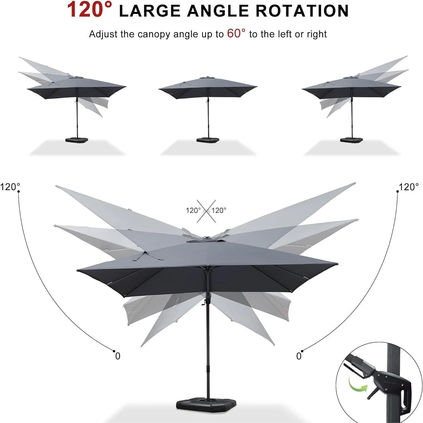 PURPLE LEAF 10ft Cantilever Patio Umbrella with LED Lights, 360° Swivel and Tilt - Image 94