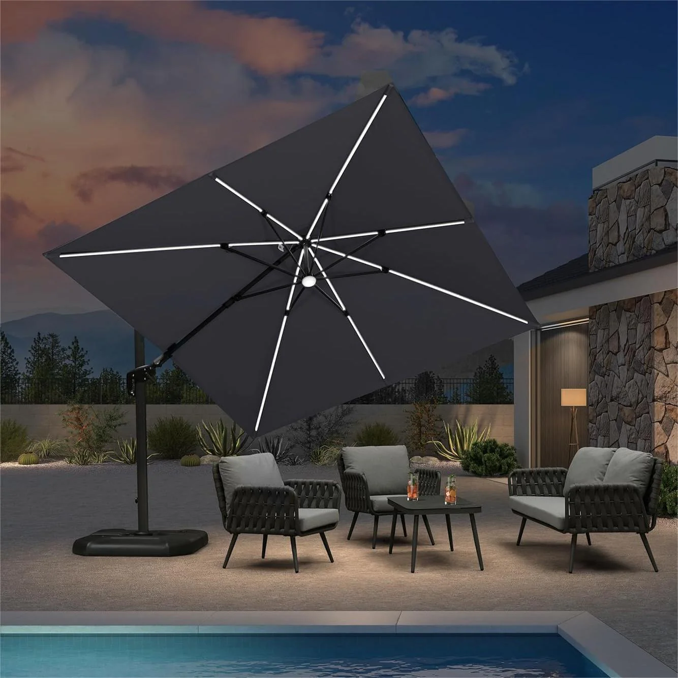 PURPLE LEAF 10ft Cantilever Patio Umbrella with LED Lights, 360° Swivel and Tilt - Image 95