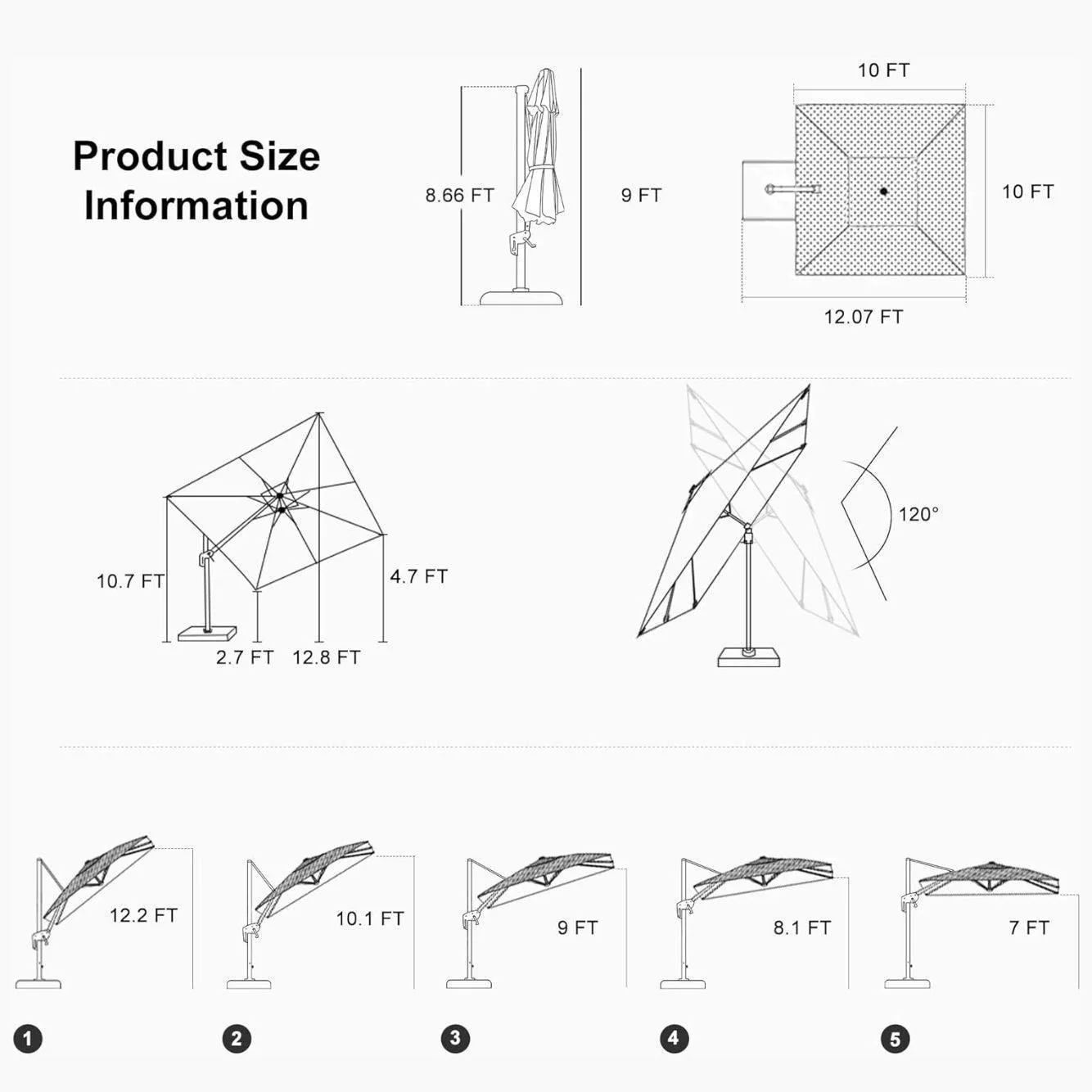 PURPLE LEAF 10ft Cantilever Patio Umbrella with LED Lights, 360° Swivel and Tilt - Image 98