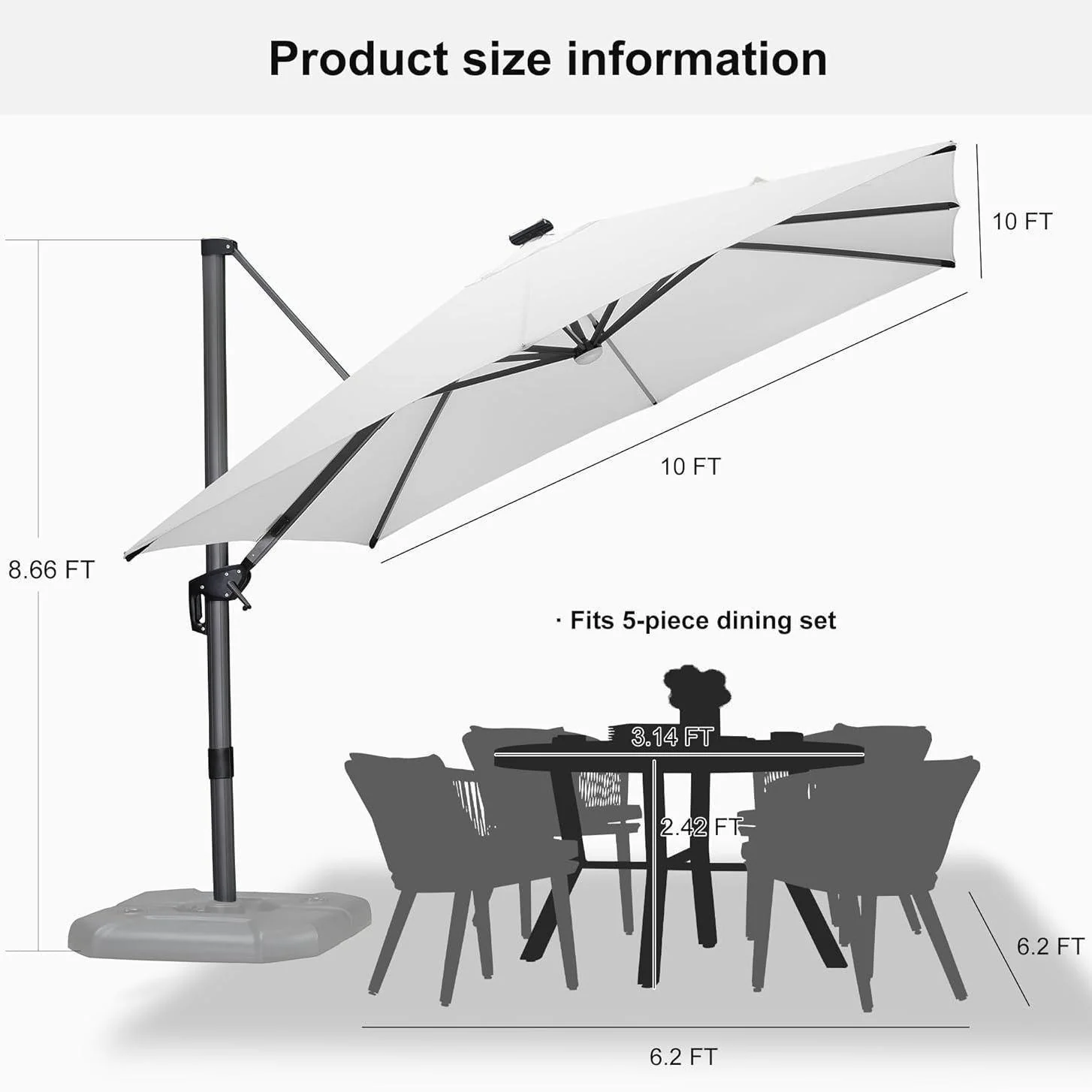 PURPLE LEAF 10ft Cantilever Patio Umbrella with LED Lights, 360° Swivel and Tilt - Image 104