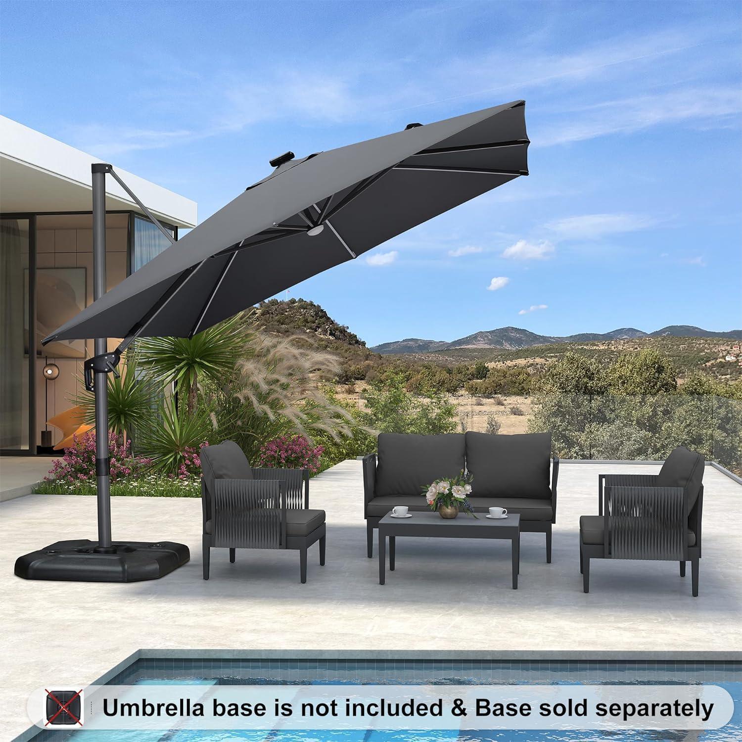 PURPLE LEAF 10ft Cantilever Patio Umbrella with LED Lights, 360° Swivel and Tilt - Image 106